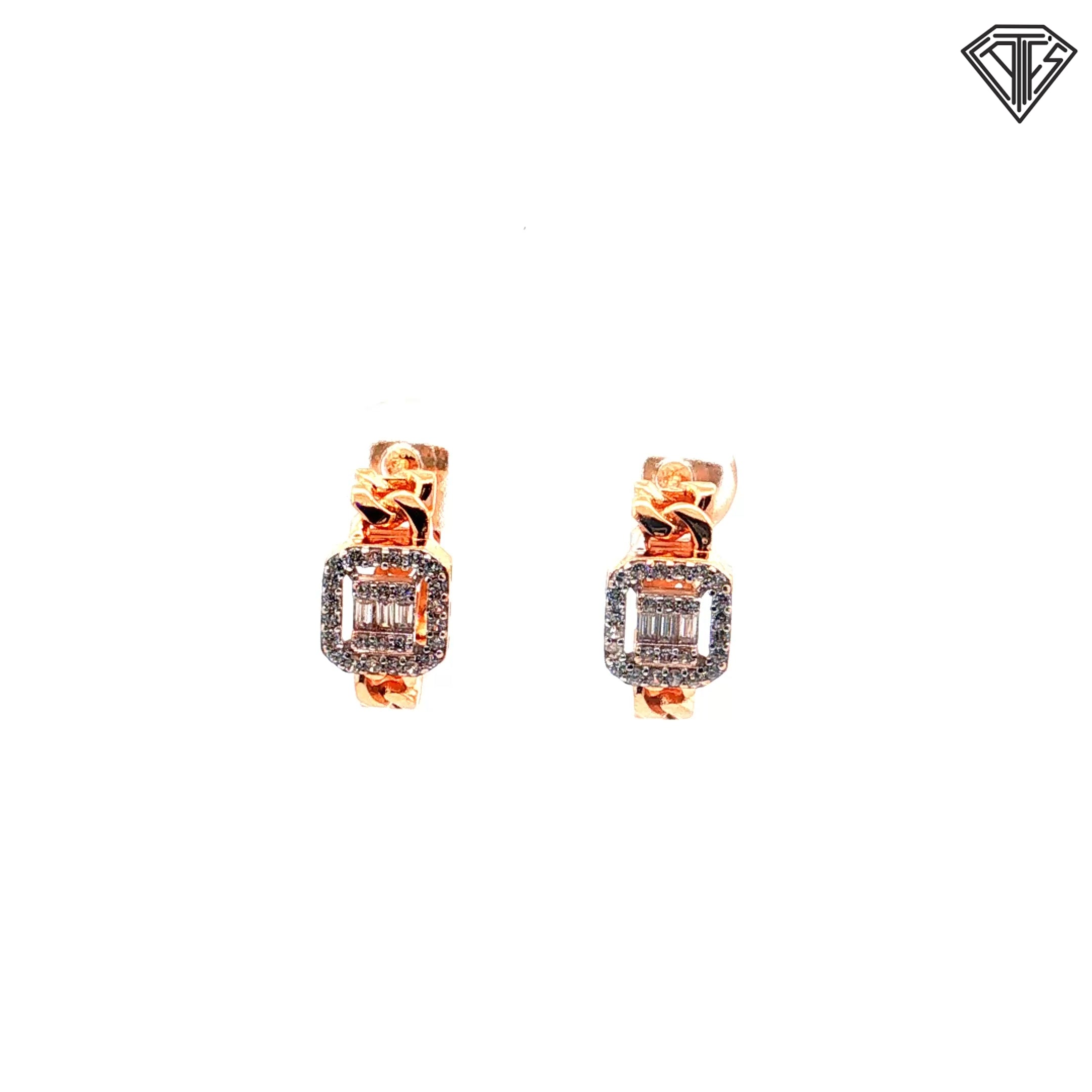 14k Two Tone Gold .50ct G VS2 Baguette /Round Diamond Cluster Huggie Earrings