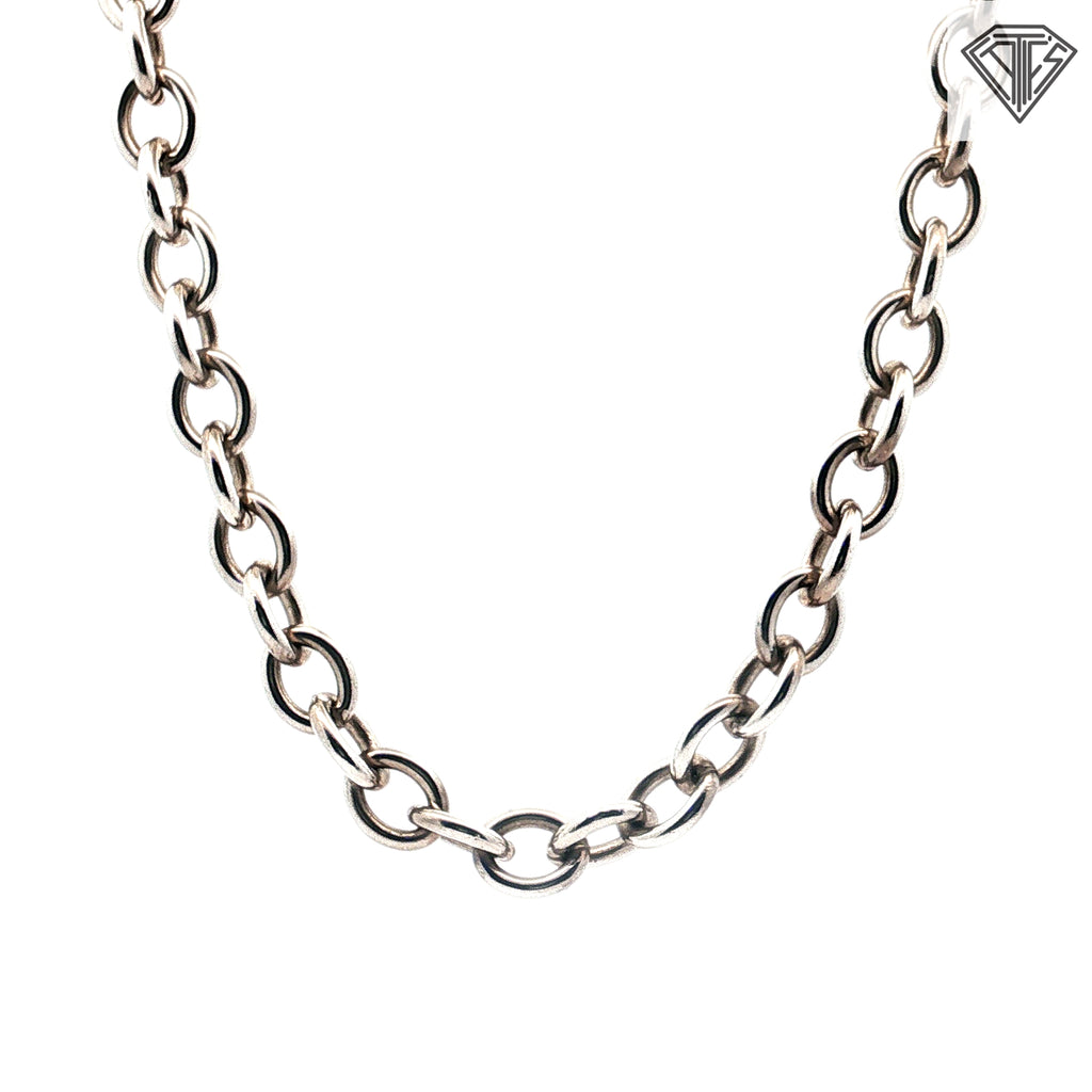 Pre-Loved Judith Ripka Sterling Silver Link Necklace with Heart Shaped Clasp 18"inch