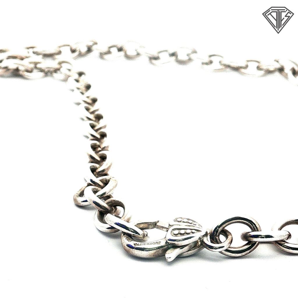 Pre-Loved Judith Ripka Sterling Silver Link Necklace with Heart Shaped Clasp 18"inch