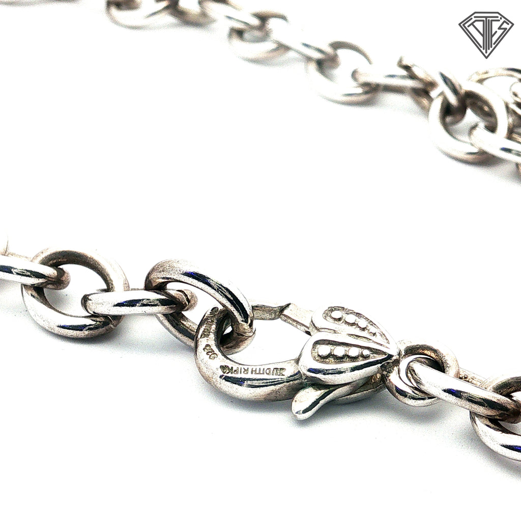 Pre-Loved Judith Ripka Sterling Silver Link Necklace with Heart Shaped Clasp 18"inch