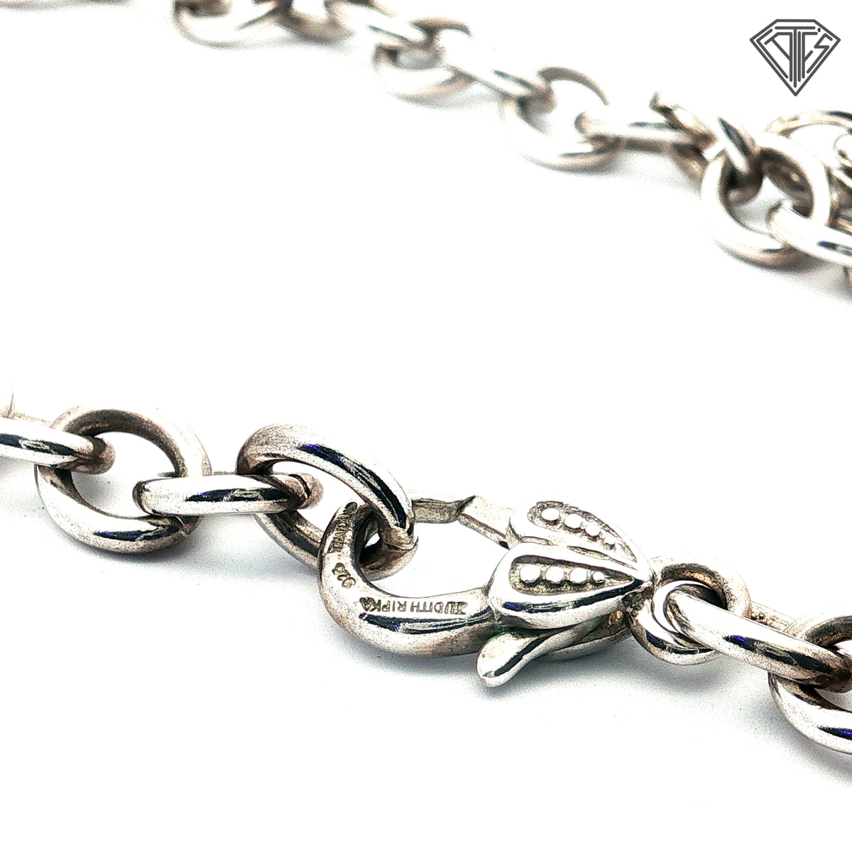Pre-Loved Judith Ripka Sterling Silver Link Necklace with Heart Shaped Clasp 18"inch
