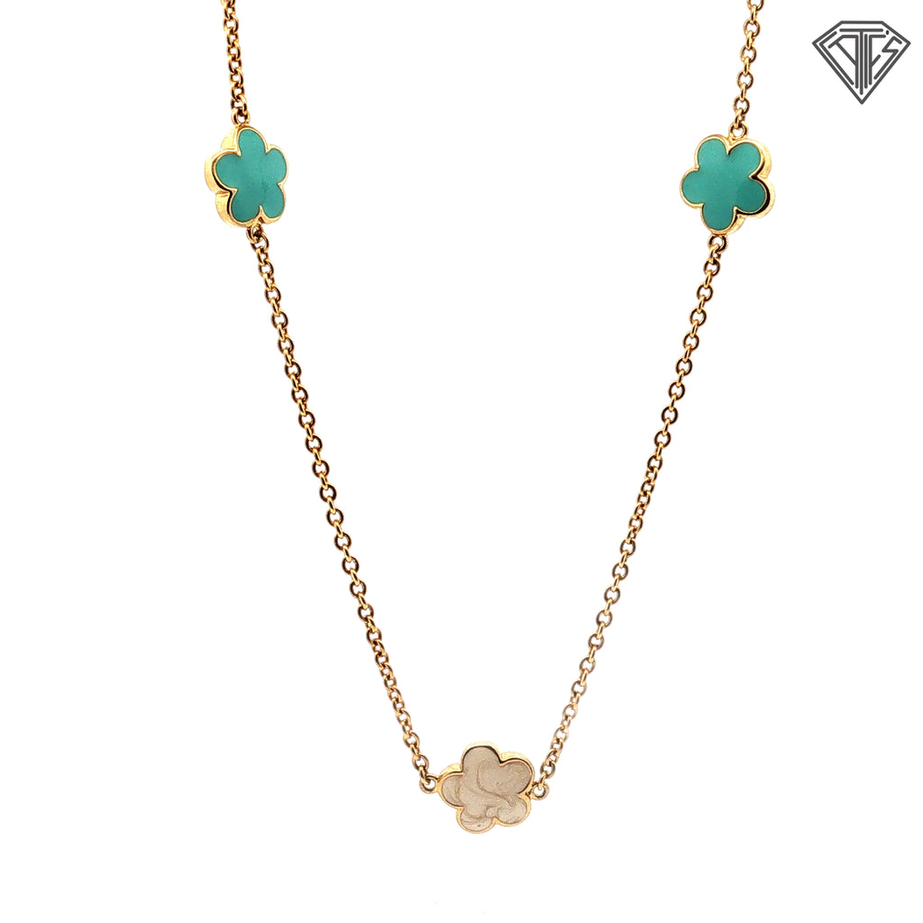 Pre-Loved Lauren G. Adams 18k Yellow Gold Plated Daisy Love Flower Hand Painted Enamel Necklace Design 12mm Flowers