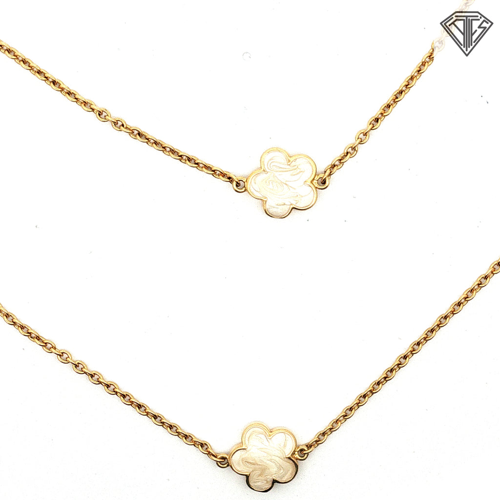 Pre-Loved Lauren G. Adams 18k Yellow Gold Plated Daisy Love Flower Hand Painted Enamel Necklace Design 12mm Flowers