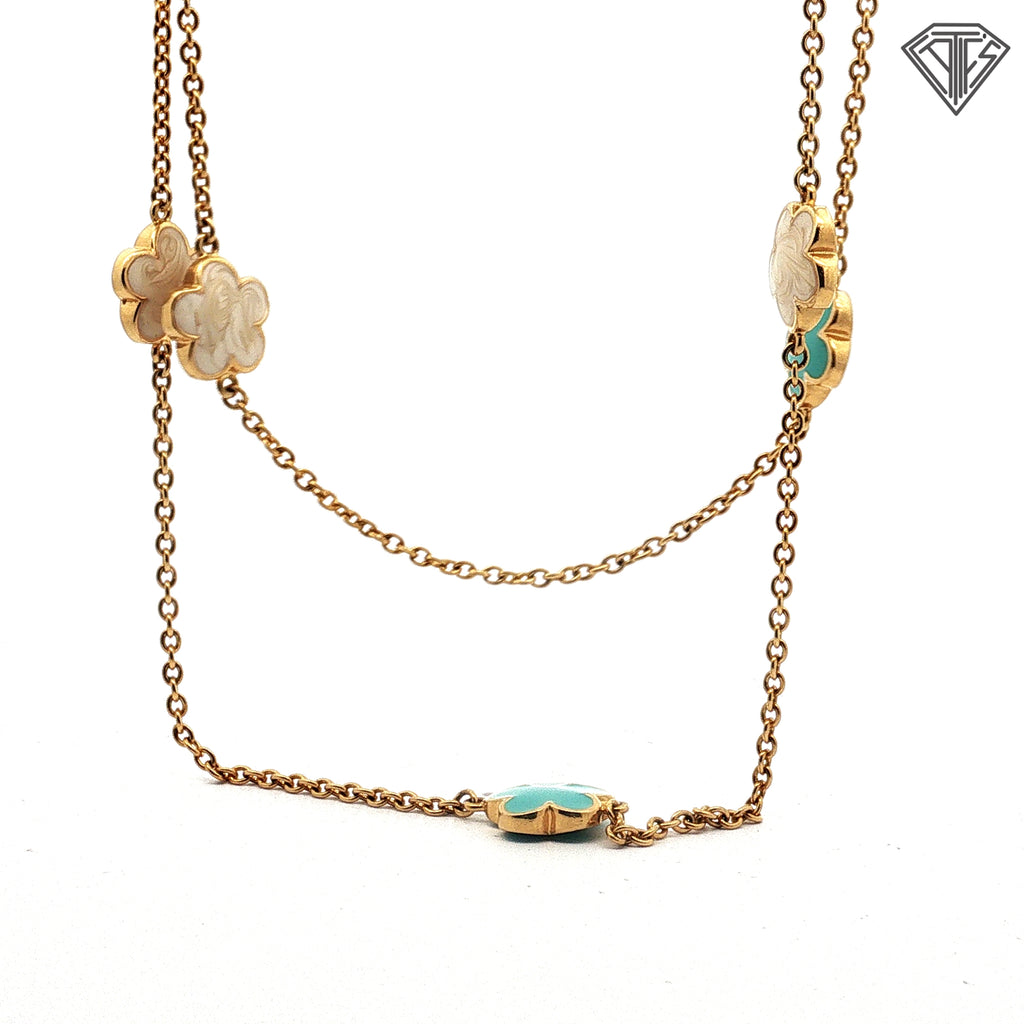 Pre-Loved Lauren G. Adams 18k Yellow Gold Plated Daisy Love Flower Hand Painted Enamel Necklace Design 12mm Flowers