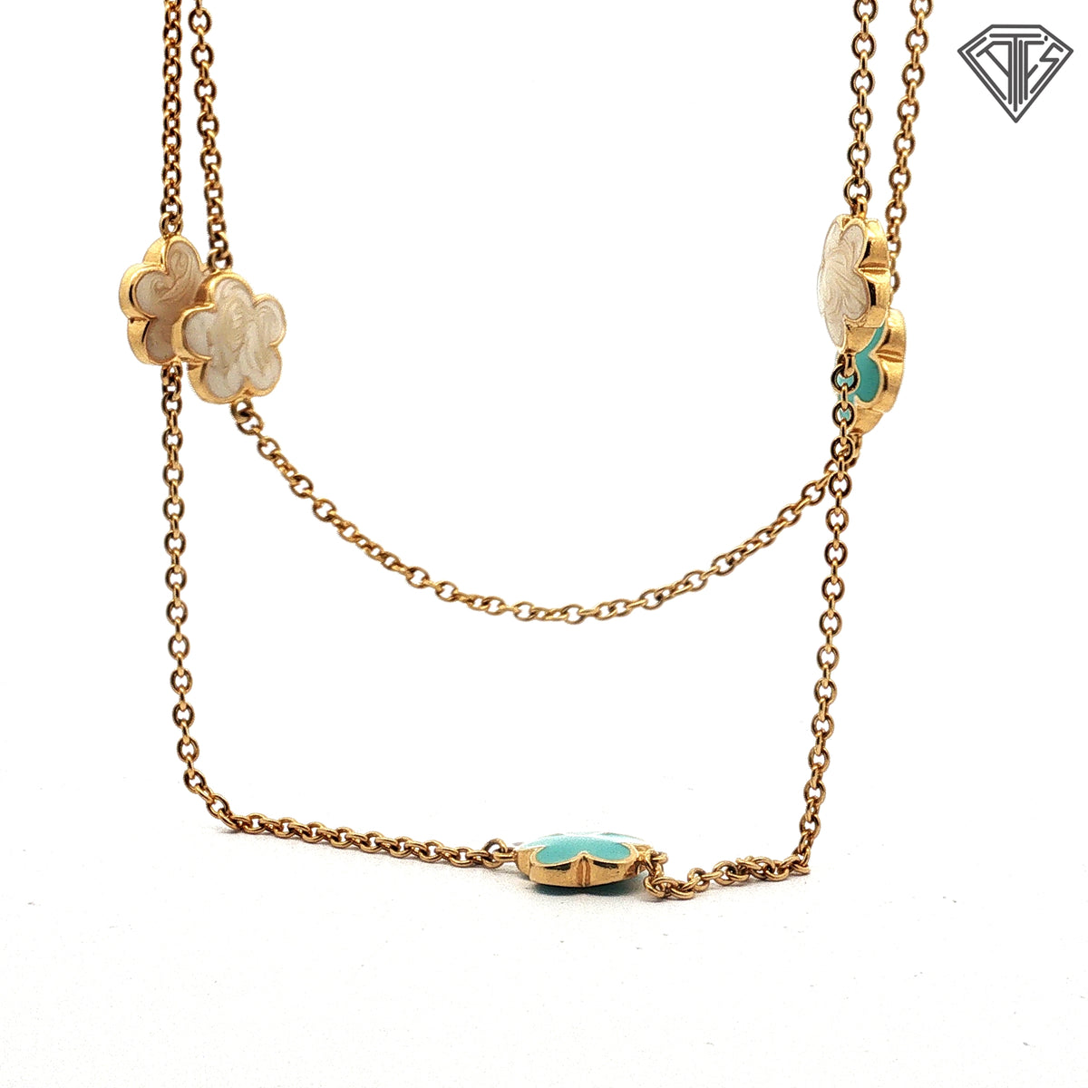 Pre-Loved Lauren G. Adams 18k Yellow Gold Plated Daisy Love Flower Hand Painted Enamel Necklace Design 12mm Flowers