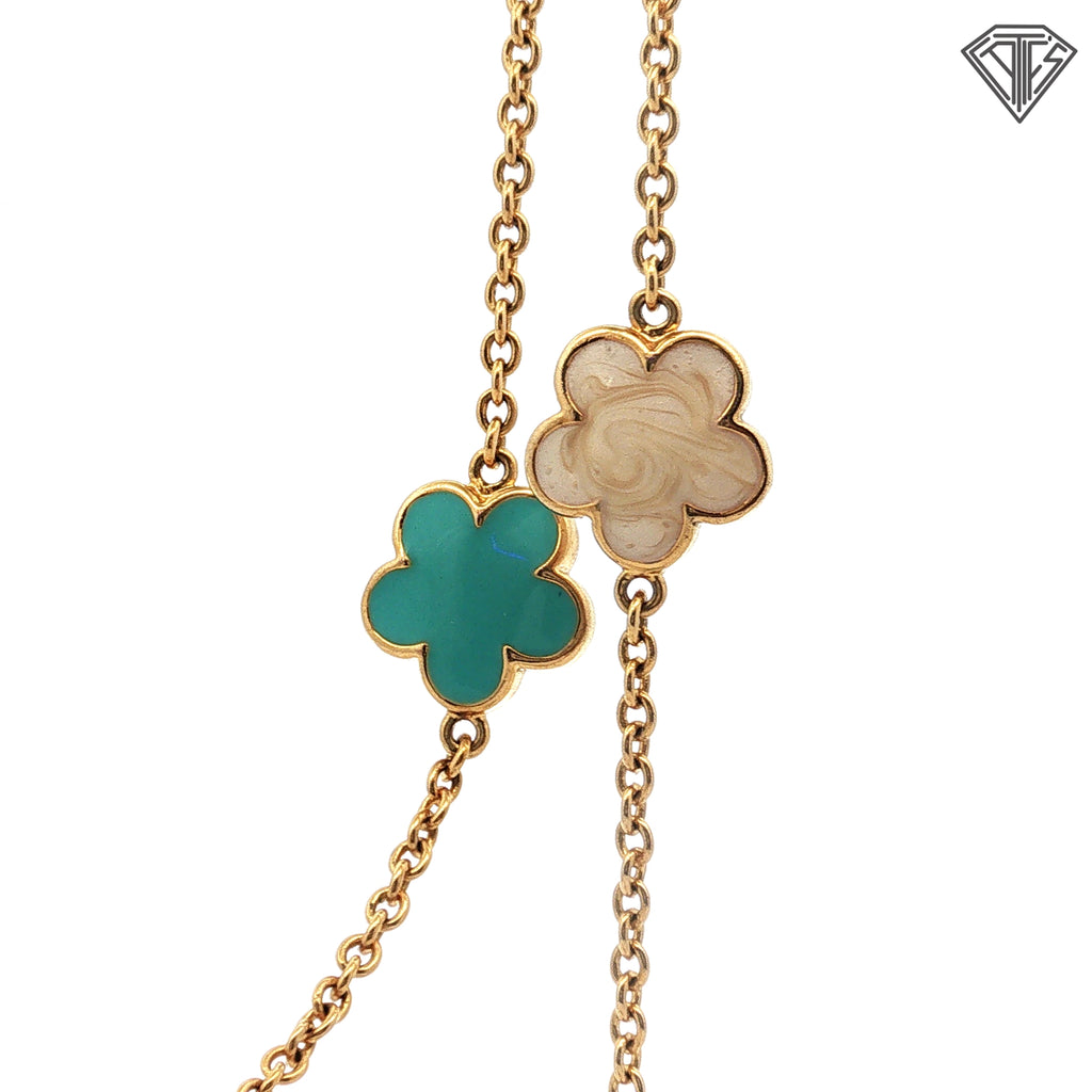 Pre-Loved Lauren G. Adams 18k Yellow Gold Plated Daisy Love Flower Hand Painted Enamel Necklace Design 12mm Flowers