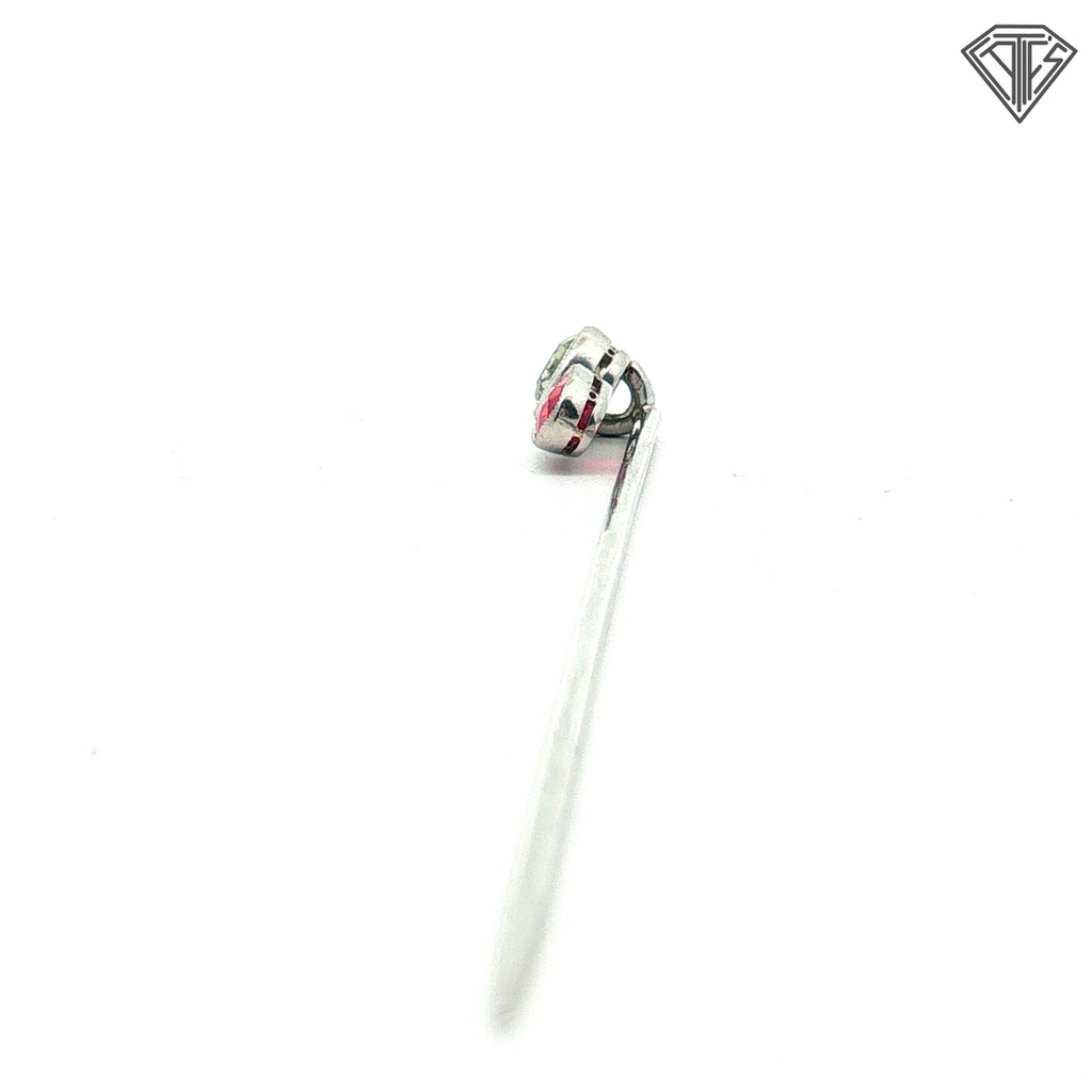 Platinum Stick pin with an approximately .50ct natural Chameleon Diamond Certified By GIA # 2245012586 accompanied by a synthetic ruby