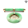 14k Yellow Gold Vintage Chinese Jade Bar Brooch and Pendant Convertible Design Bar Brooch/ Central Symbol Longevity