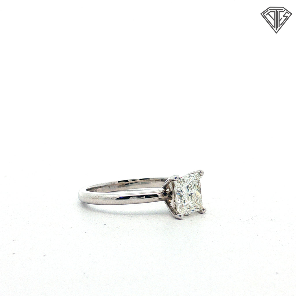 14k White Gold 1.51ct I VS2 Rectangular Modified Brilliant Diamond Solitaire Engagement Ring Size 7.5 Certified By GIA # 2221470090