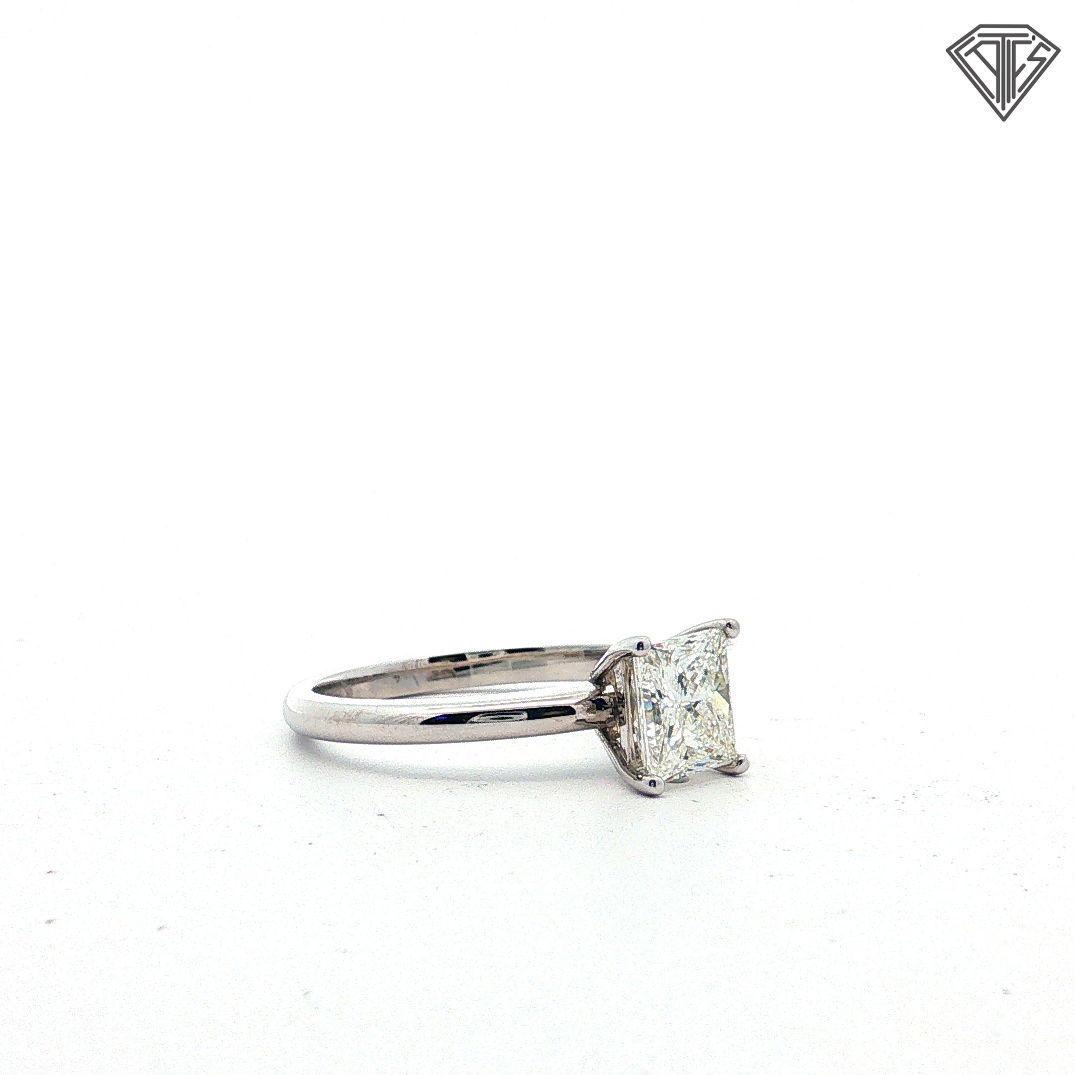 14k White Gold 1.51ct I VS2 Rectangular Modified Brilliant Diamond Solitaire Engagement Ring Size 7.5 Certified By GIA # 2221470090