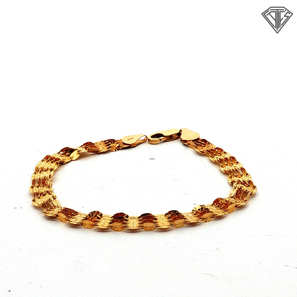 14k Yellow Gold Textured Link Bracelet  7"inch