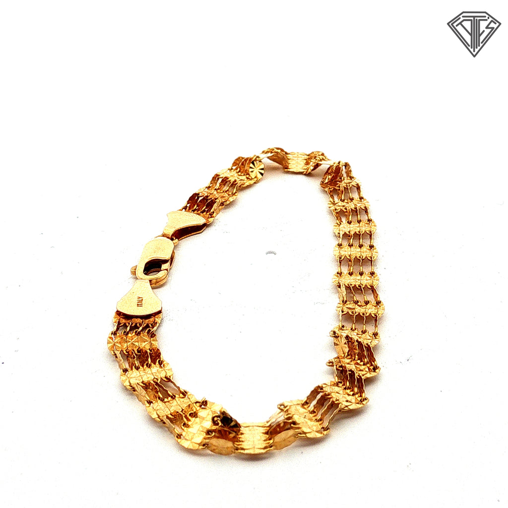 14k Yellow Gold Textured Link Bracelet  7"inch