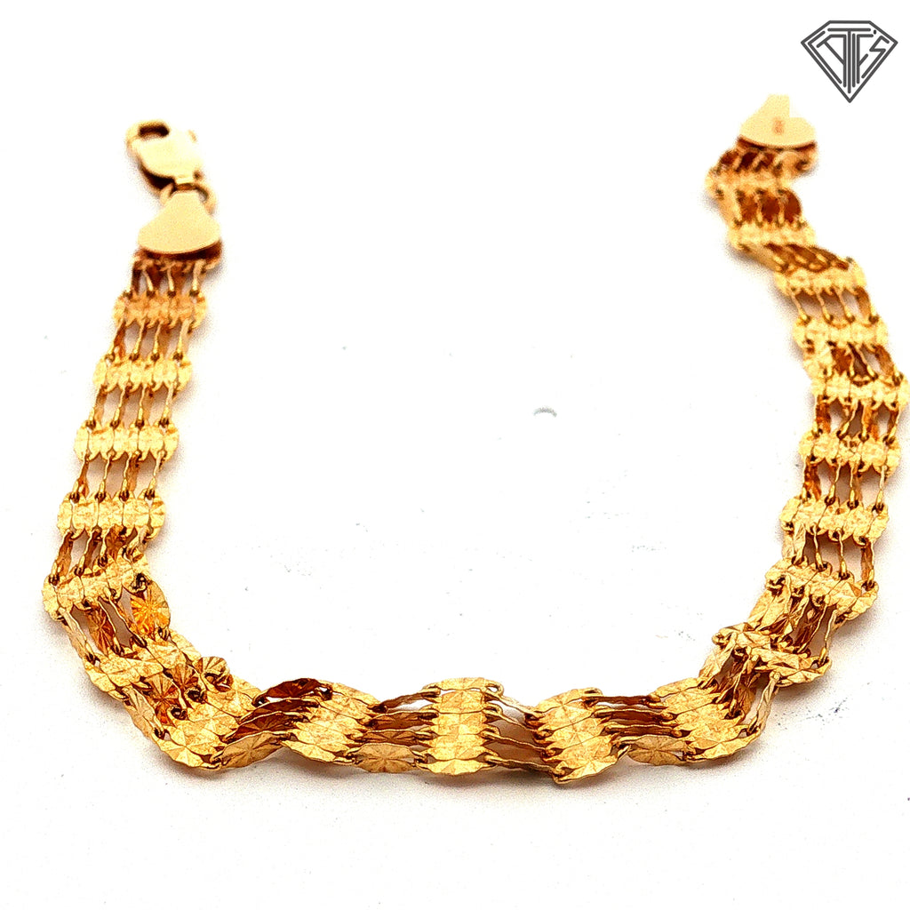 14k Yellow Gold Textured Link Bracelet  7"inch