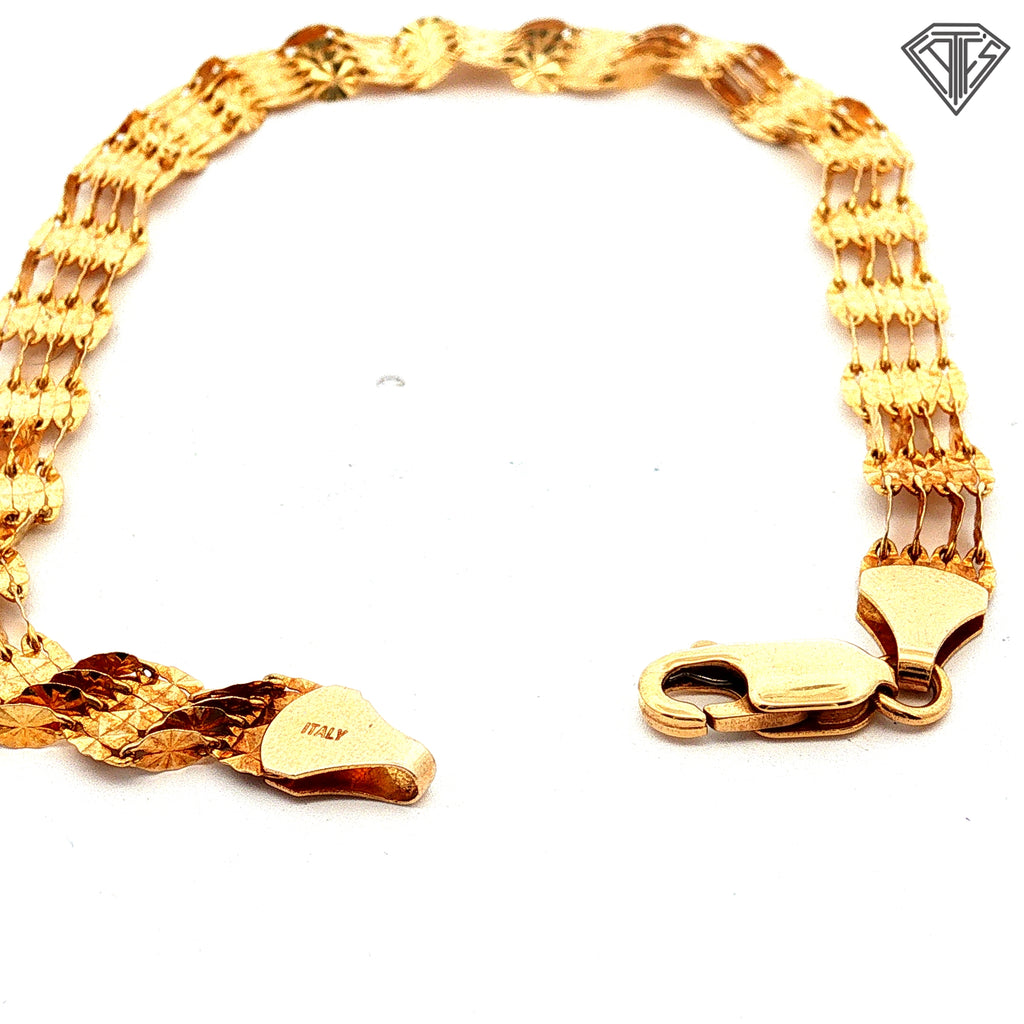 14k Yellow Gold Textured Link Bracelet  7"inch