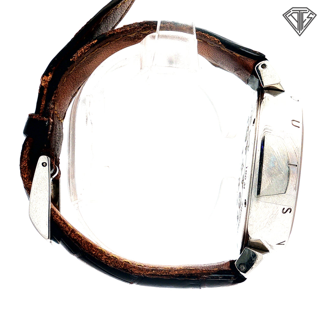 Pre-Loved Louis Vuitton Tambour GMT/ Automatic Movement/ Steel Case/ Brown Dial / 34mm    As Is  / No Box and Paper