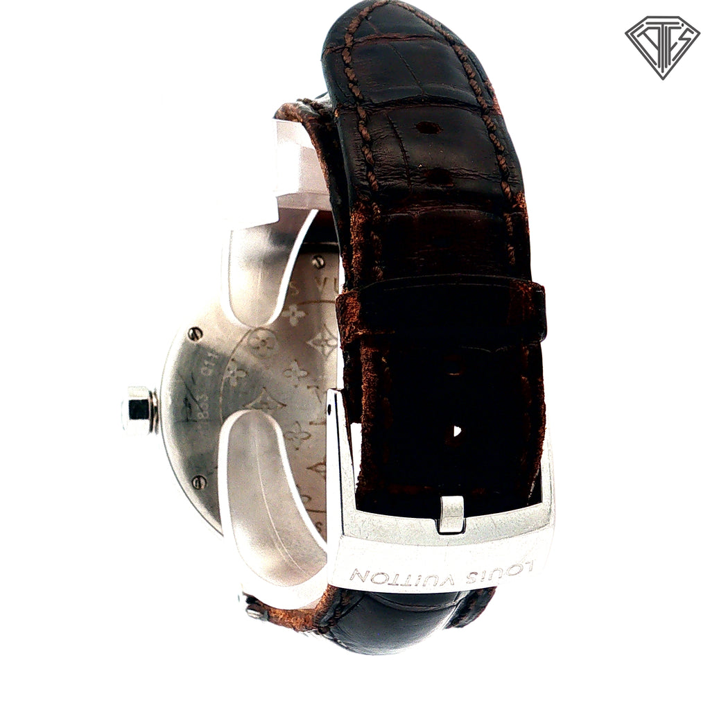 Pre-Loved Louis Vuitton Tambour GMT/ Automatic Movement/ Steel Case/ Brown Dial / 34mm    As Is  / No Box and Paper