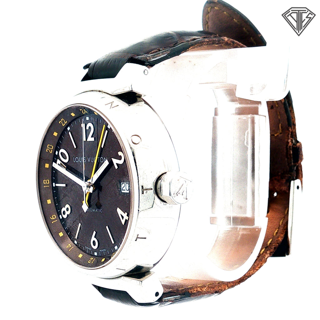 Pre-Loved Louis Vuitton Tambour GMT/ Automatic Movement/ Steel Case/ Brown Dial / 34mm    As Is  / No Box and Paper