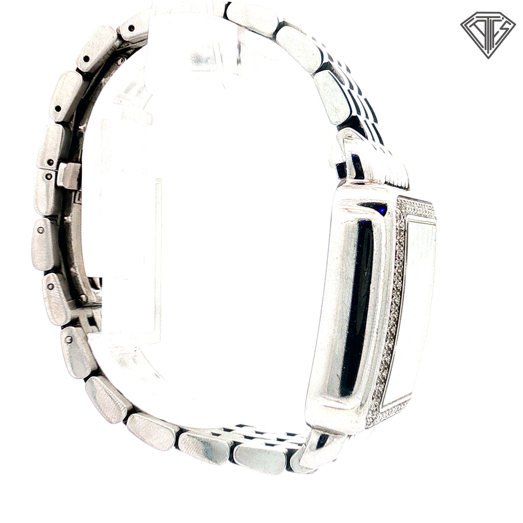 Pre-Loved Michele Deco  Watch / .60ct Round Diamond/ Swiss Quartz Chronograph Movement/ Stainless Steel/ 18mm Strap Width/ 35mm Case Size / Dial Color White Mother of Pearl/ Crystal- Sapphire/ Case Color Silver
