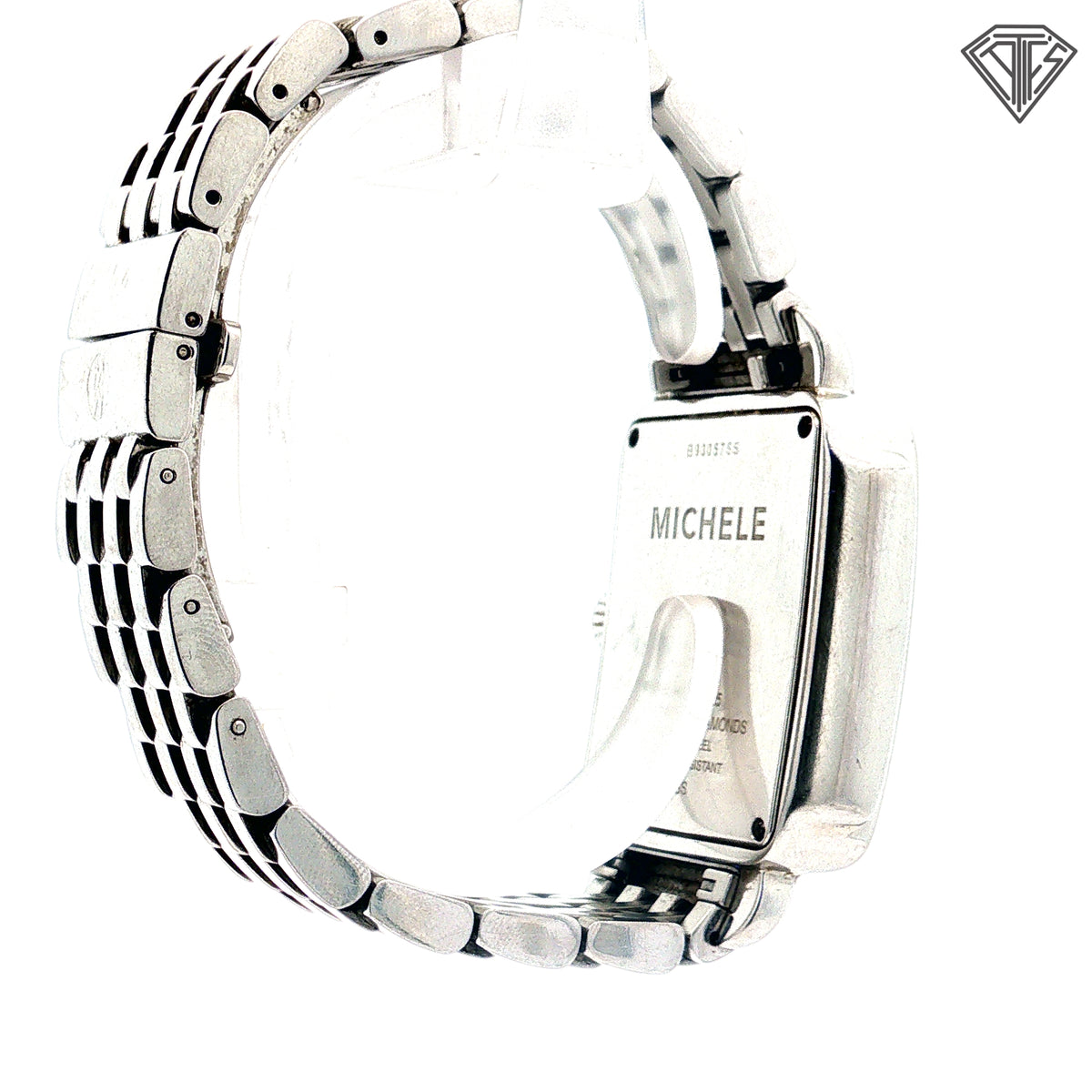 Pre-Loved Michele Deco  Watch / .60ct Round Diamond/ Swiss Quartz Chronograph Movement/ Stainless Steel/ 18mm Strap Width/ 35mm Case Size / Dial Color White Mother of Pearl/ Crystal- Sapphire/ Case Color Silver