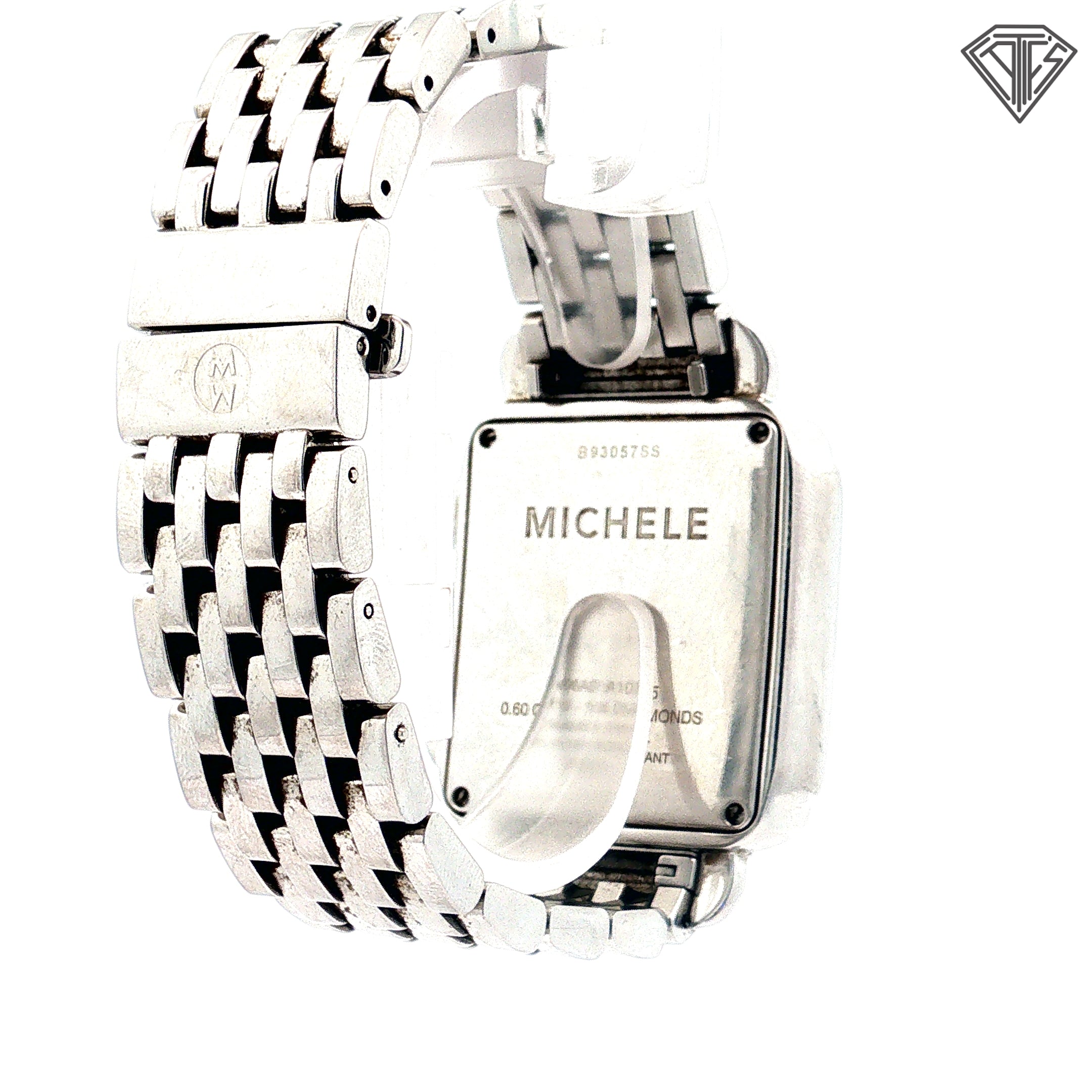 Pre-Loved Michele Deco  Watch / .60ct Round Diamond/ Swiss Quartz Chronograph Movement/ Stainless Steel/ 18mm Strap Width/ 35mm Case Size / Dial Color White Mother of Pearl/ Crystal- Sapphire/ Case Color Silver