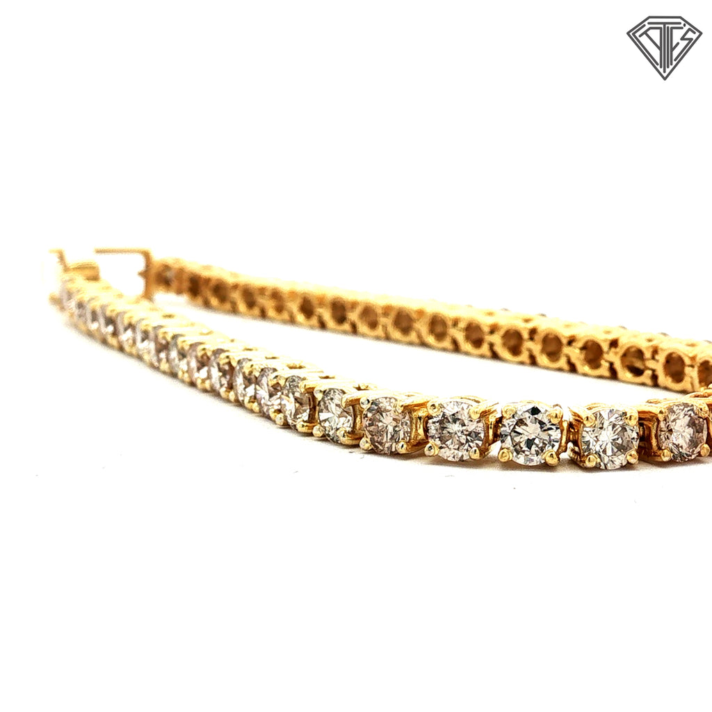 18k Yellow Gold 5.97ct Round Champagne Diamond Tennis Bracelet 7"inch