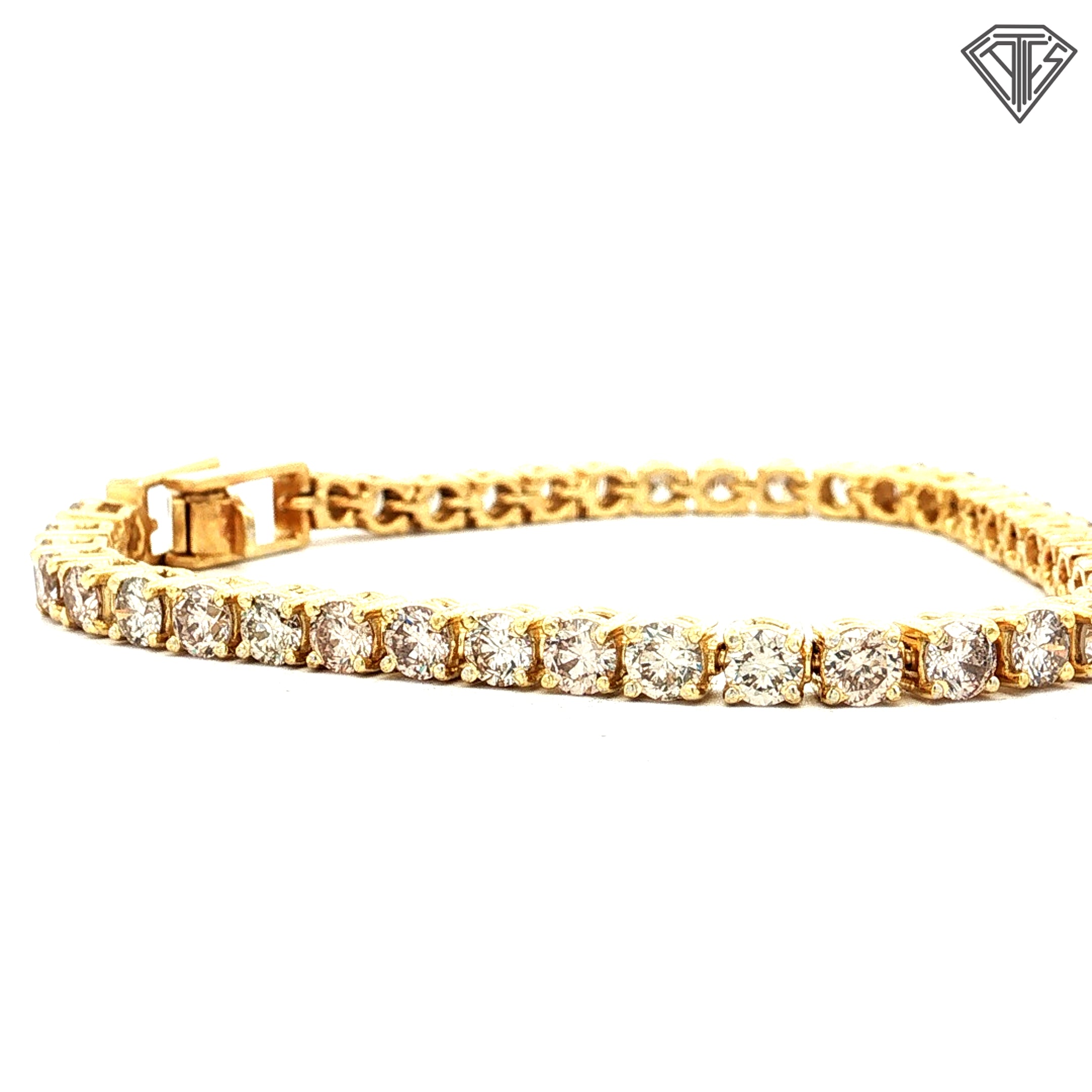 18k Yellow Gold 5.97ct Round Champagne Diamond Tennis Bracelet 7"inch