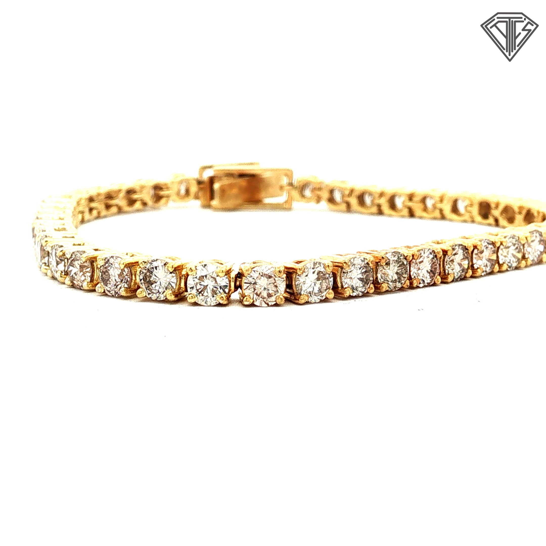 18k Yellow Gold 5.97ct Round Champagne Diamond Tennis Bracelet 7"inch