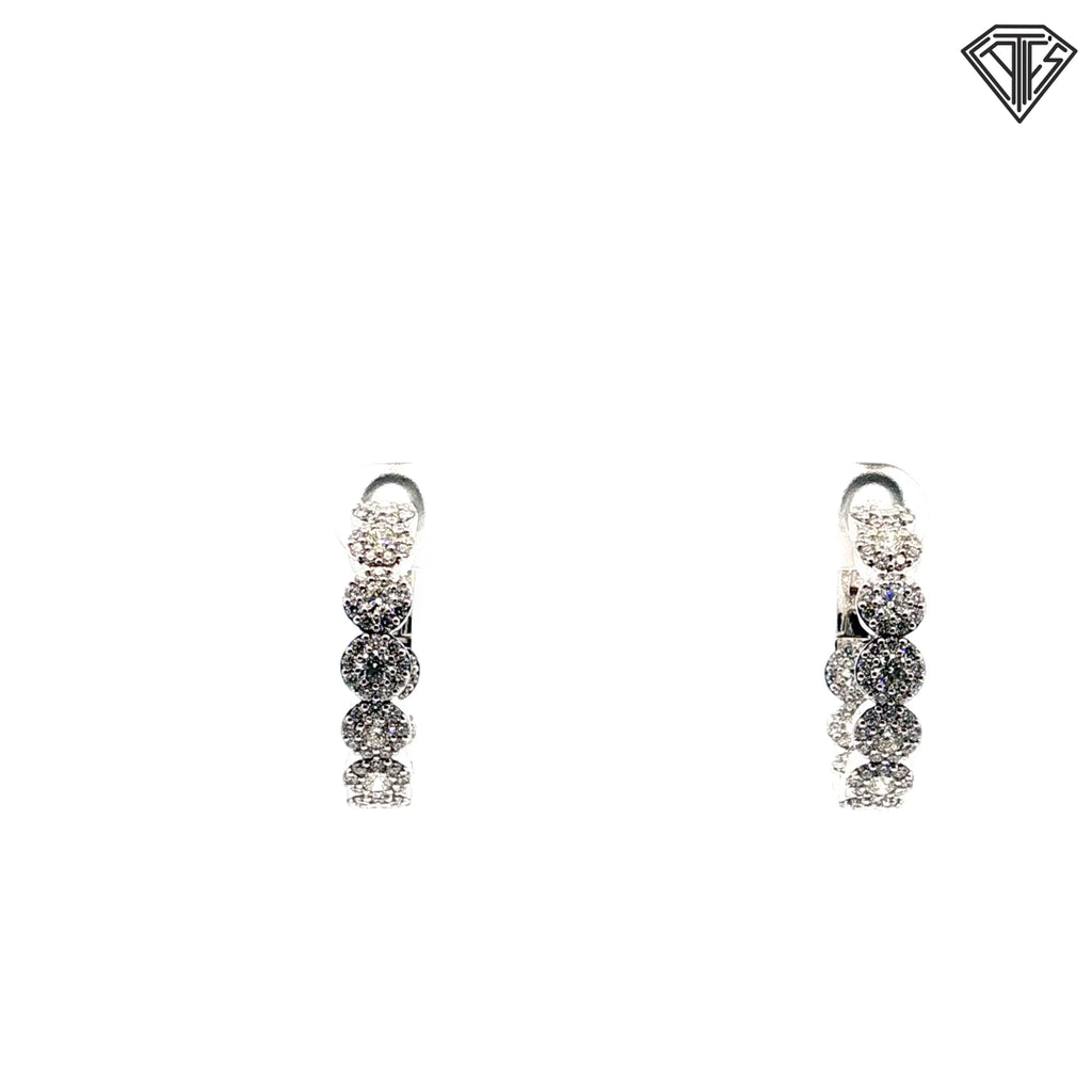 18k White Gold 2.50ct G VS2 Round Cluster Diamond Inside/Out Omega Clip Hoop Earrings