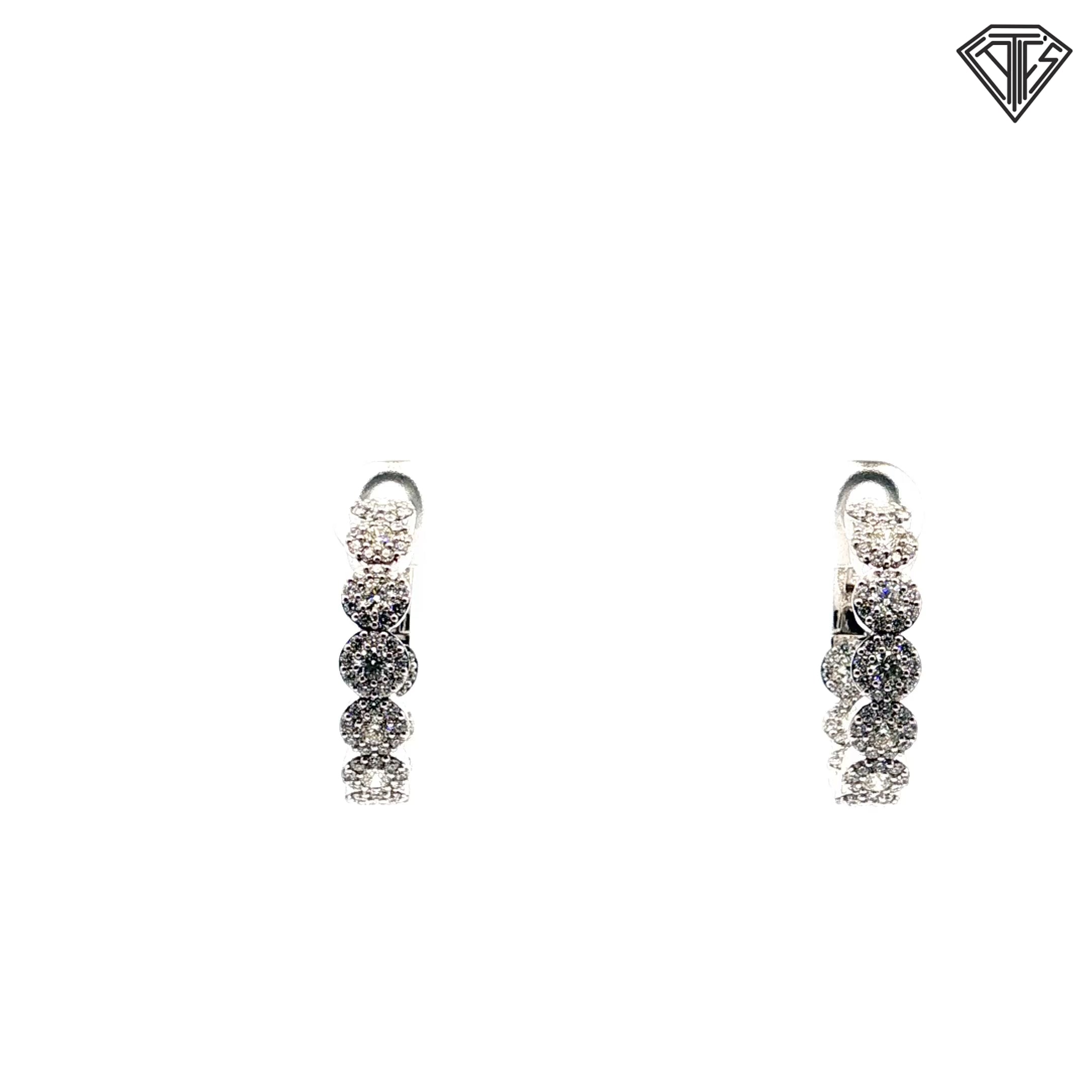 18k White Gold 2.50ct G VS2 Round Cluster Diamond Inside/Out Omega Clip Hoop Earrings