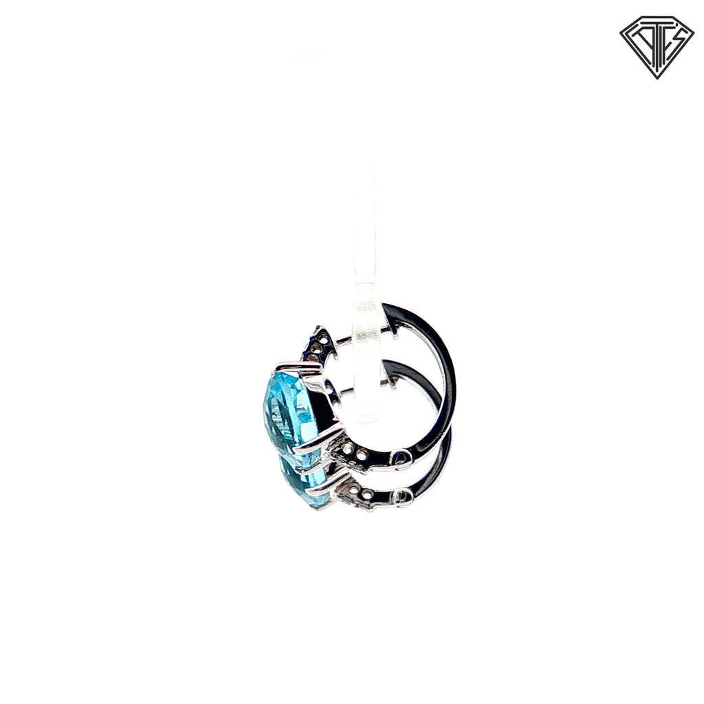 18k White Gold 3.00ct Cushion Aqua Marine/ .08ct F VS2  Round Diamond Huggie Earrings