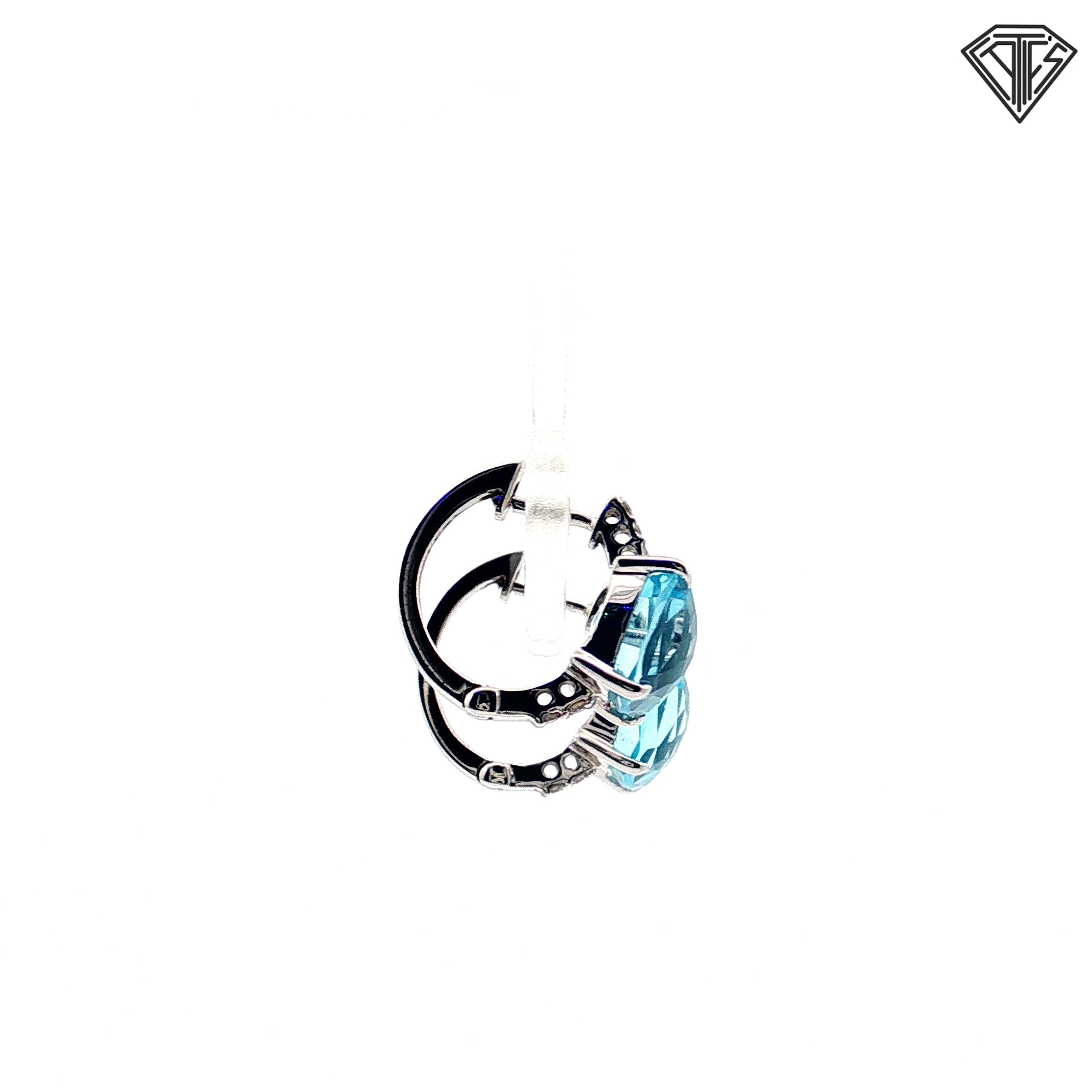 18k White Gold 3.00ct Cushion Aqua Marine/ .08ct F VS2  Round Diamond Huggie Earrings