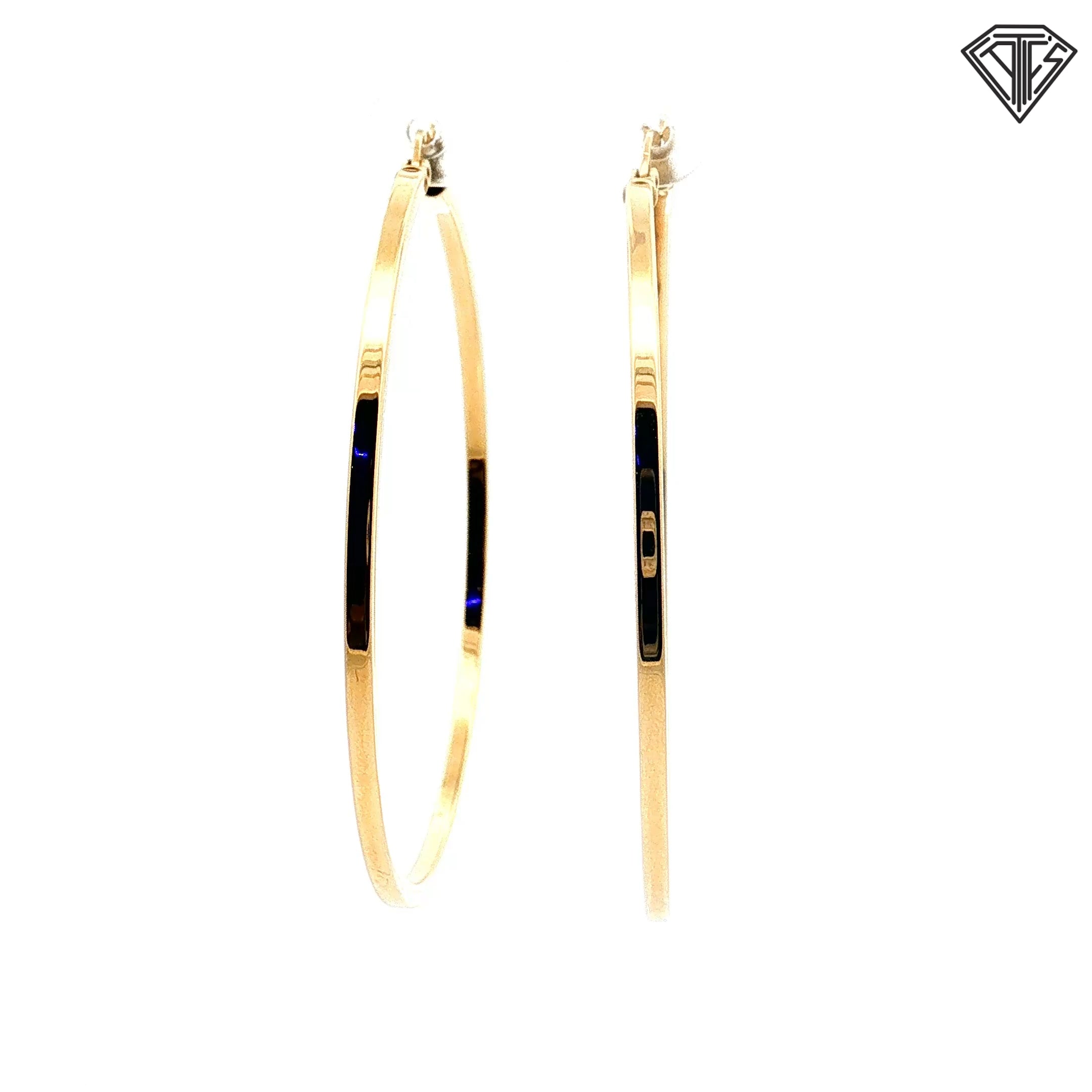 14k Yellow Gold Square Hollow Hoop Earrings 2mm 4.2 gram