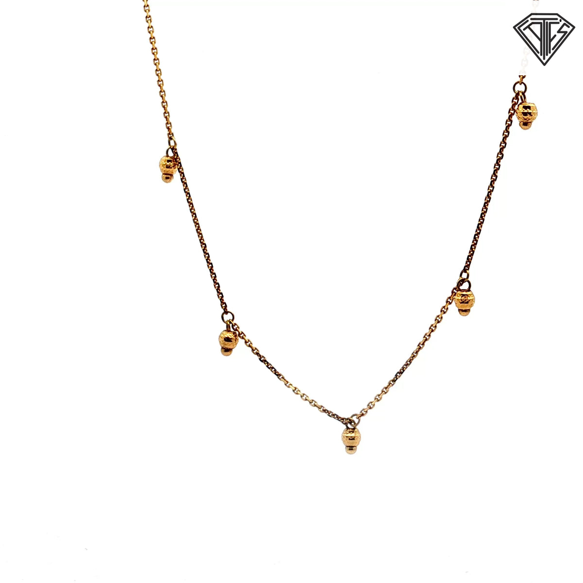 14k Yellow Gold (5) Beaded Dangle Adjustable with Small Heart Necklace 2.4 gram 16"inch