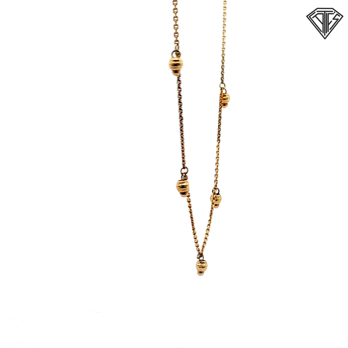 14k Yellow Gold (5) Beaded Dangle Adjustable with Small Heart Necklace 2.4 gram 16"inch