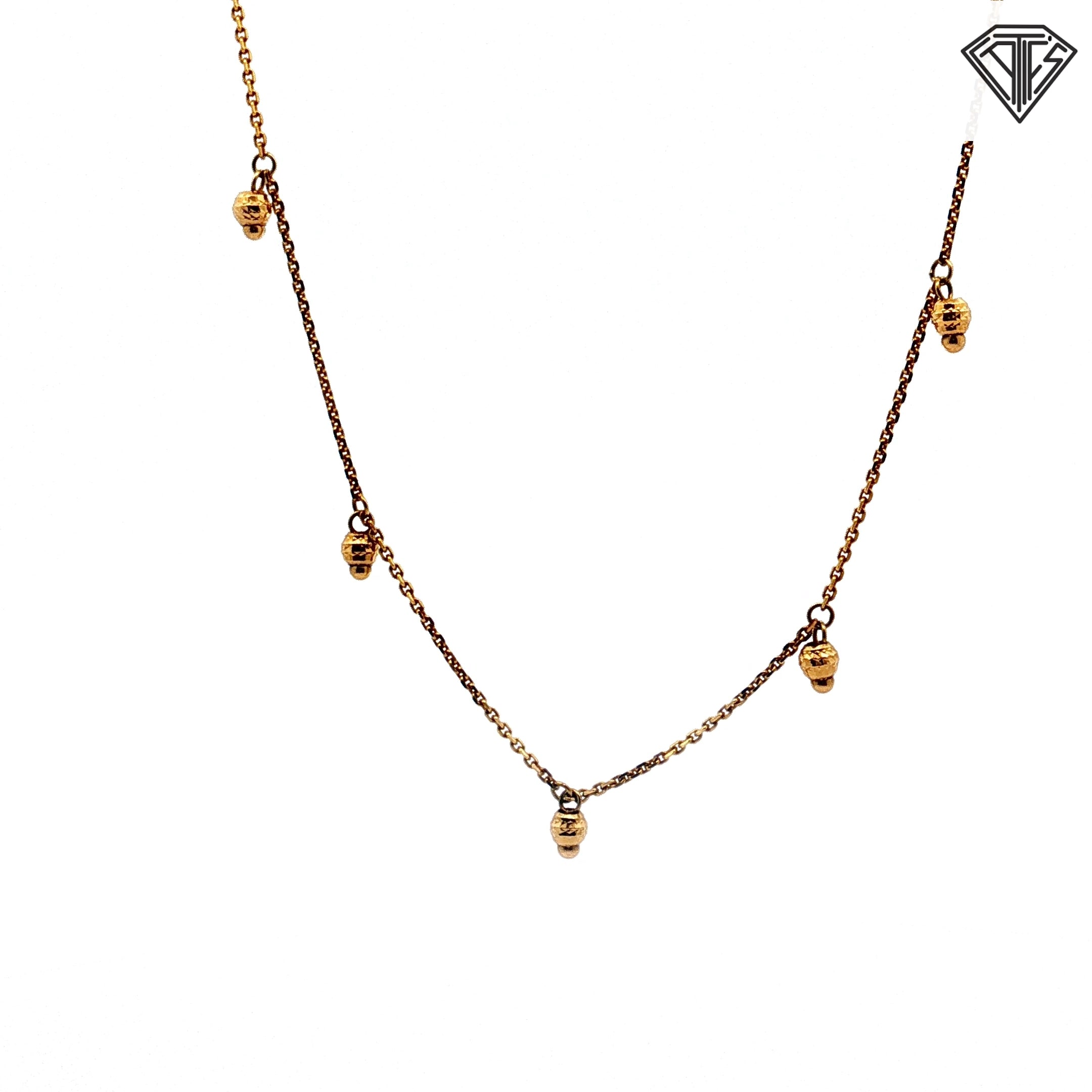 14k Yellow Gold (5) Beaded Dangle Adjustable with Small Heart Necklace 2.4 gram 16"inch