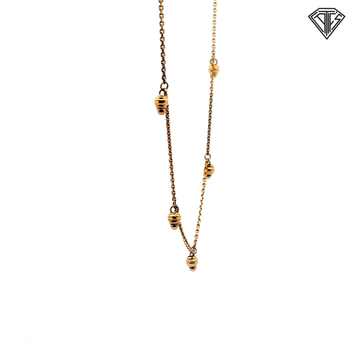 14k Yellow Gold (5) Beaded Dangle Adjustable with Small Heart Necklace 2.4 gram 16"inch