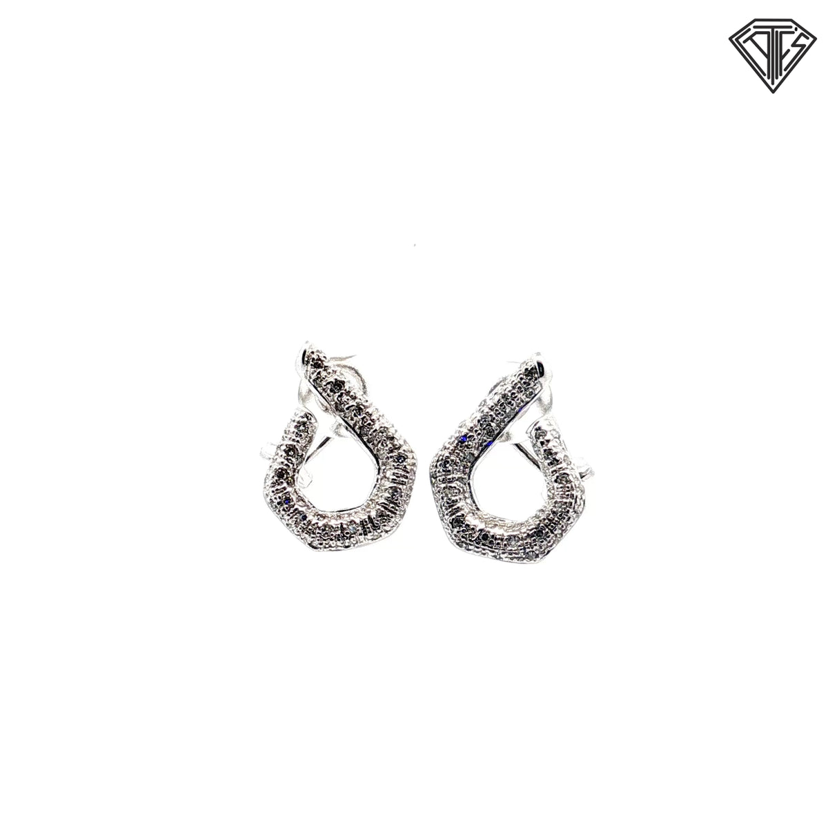 14k White Gold .50ct G VS2 Round Pave Diamond Curved-Shape Omega Back Earrings