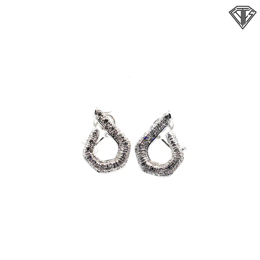 14k White Gold .50ct G VS2 Round Pave Diamond Curved-Shape Omega Back Earrings
