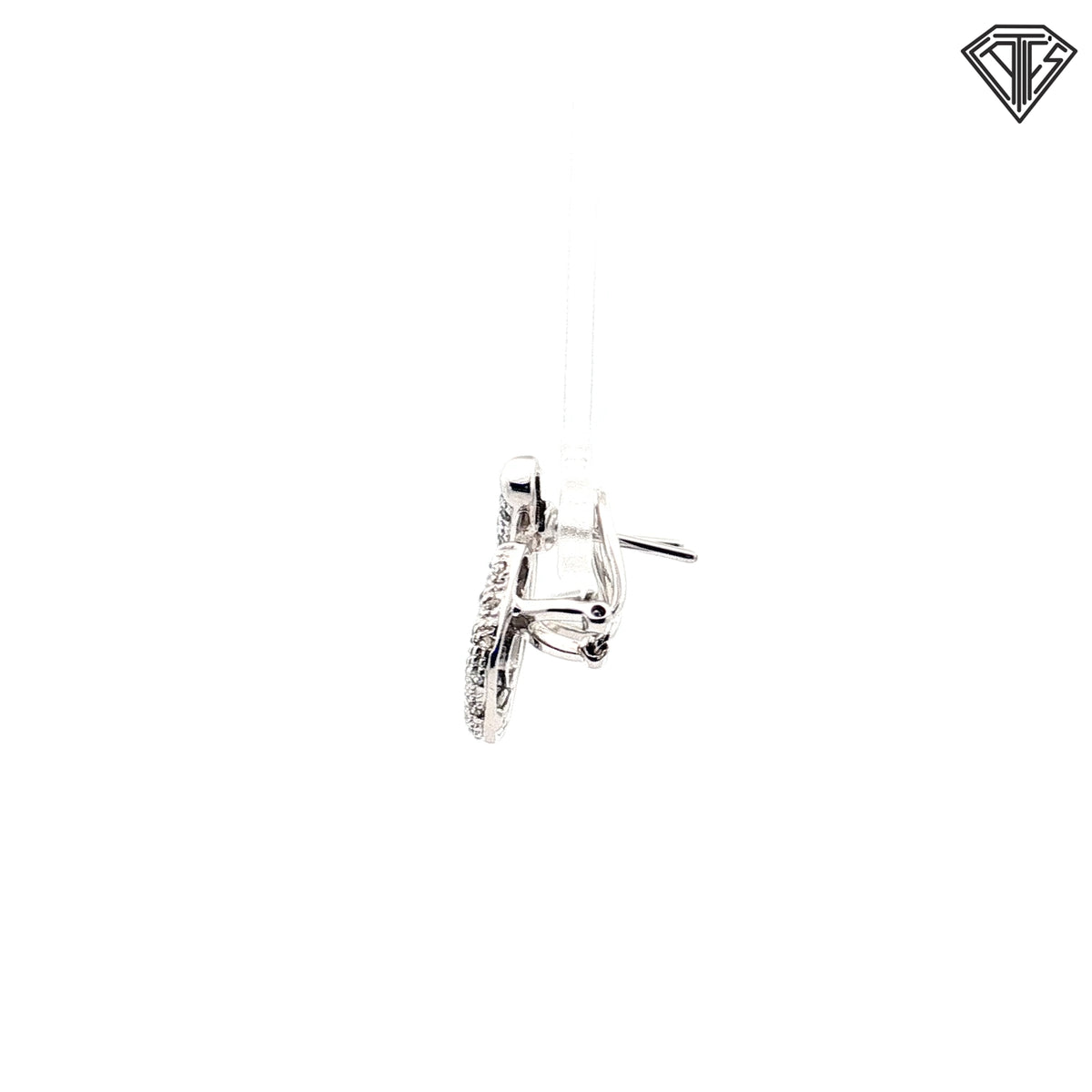 14k White Gold .50ct G VS2 Round Pave Diamond Curved-Shape Omega Back Earrings