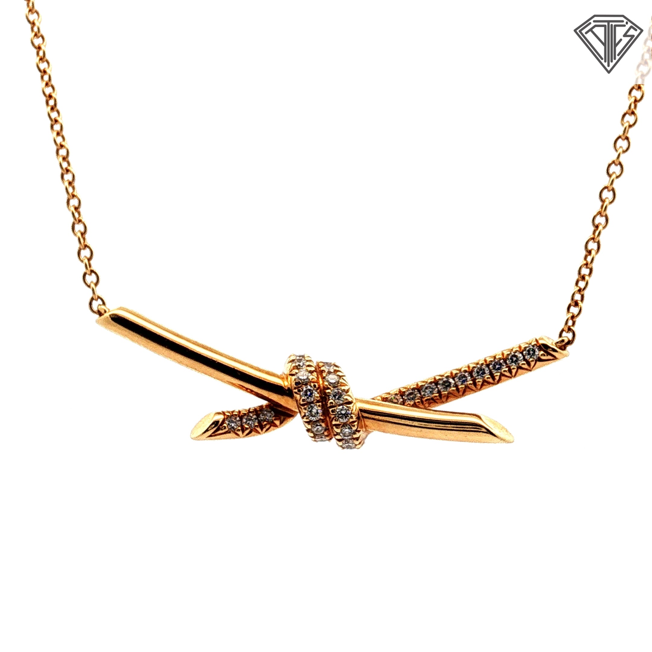 Pre-Loved Tiffany & Co. 18k Yellow Gold .25ct Pave Round Brilliant Diamond Knot Necklace 15"-17" inch / Box / No Paper