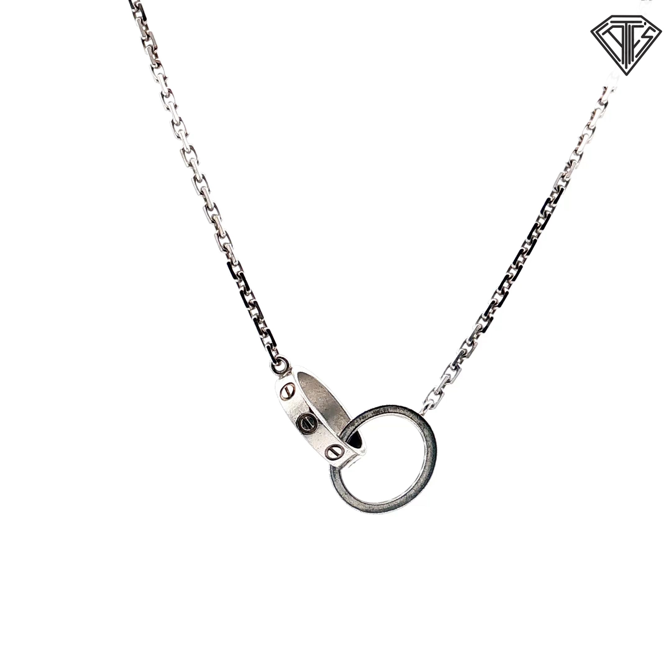 Pre-Loved Cartier 18K White Gold .22ct (18) Brilliant Cut Round Diamond Interlocking Necklace 14"-16" inch/ Box / No Paper