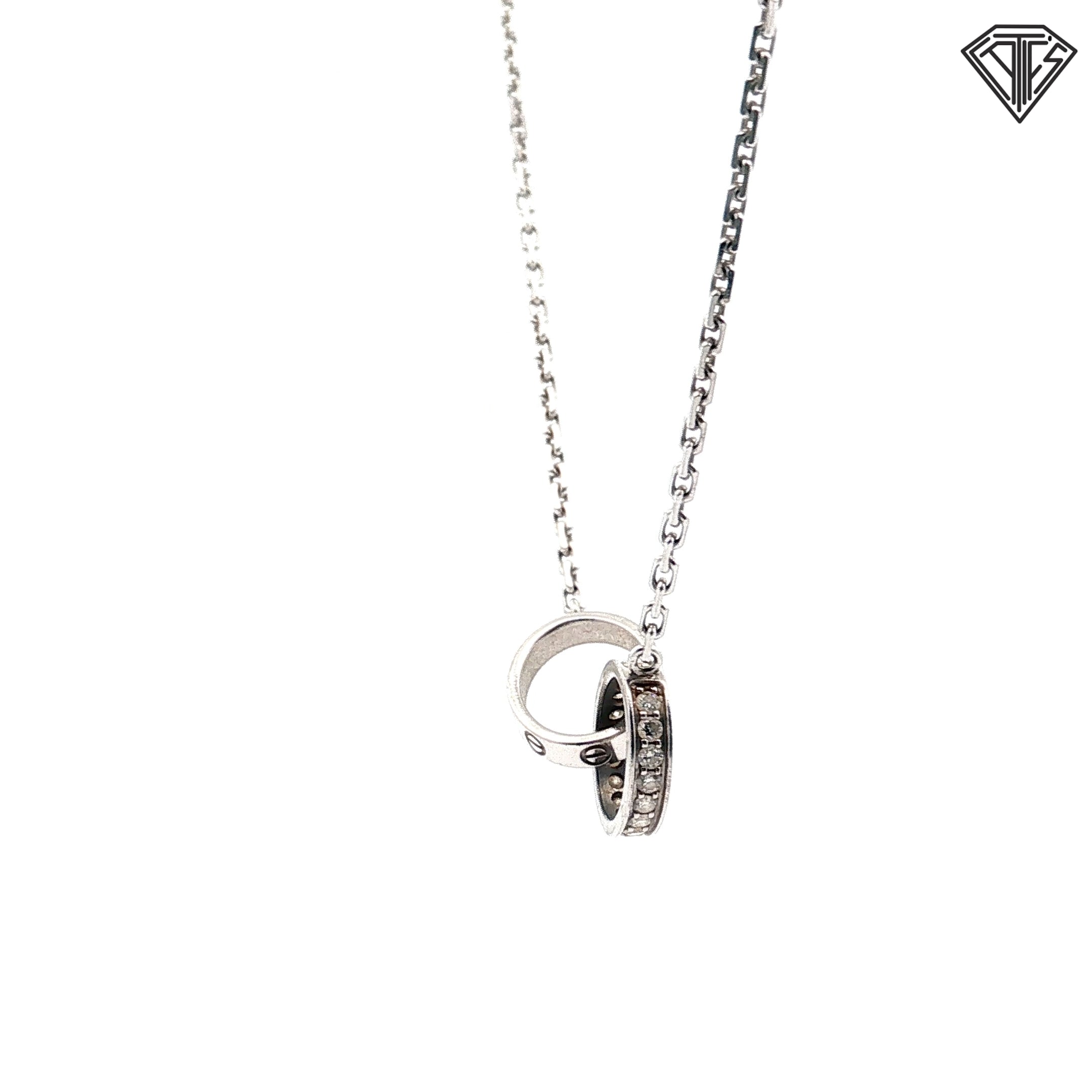Pre-Loved Cartier 18K White Gold .22ct (18) Brilliant Cut Round Diamond Interlocking Necklace 14"-16" inch/ Box / No Paper