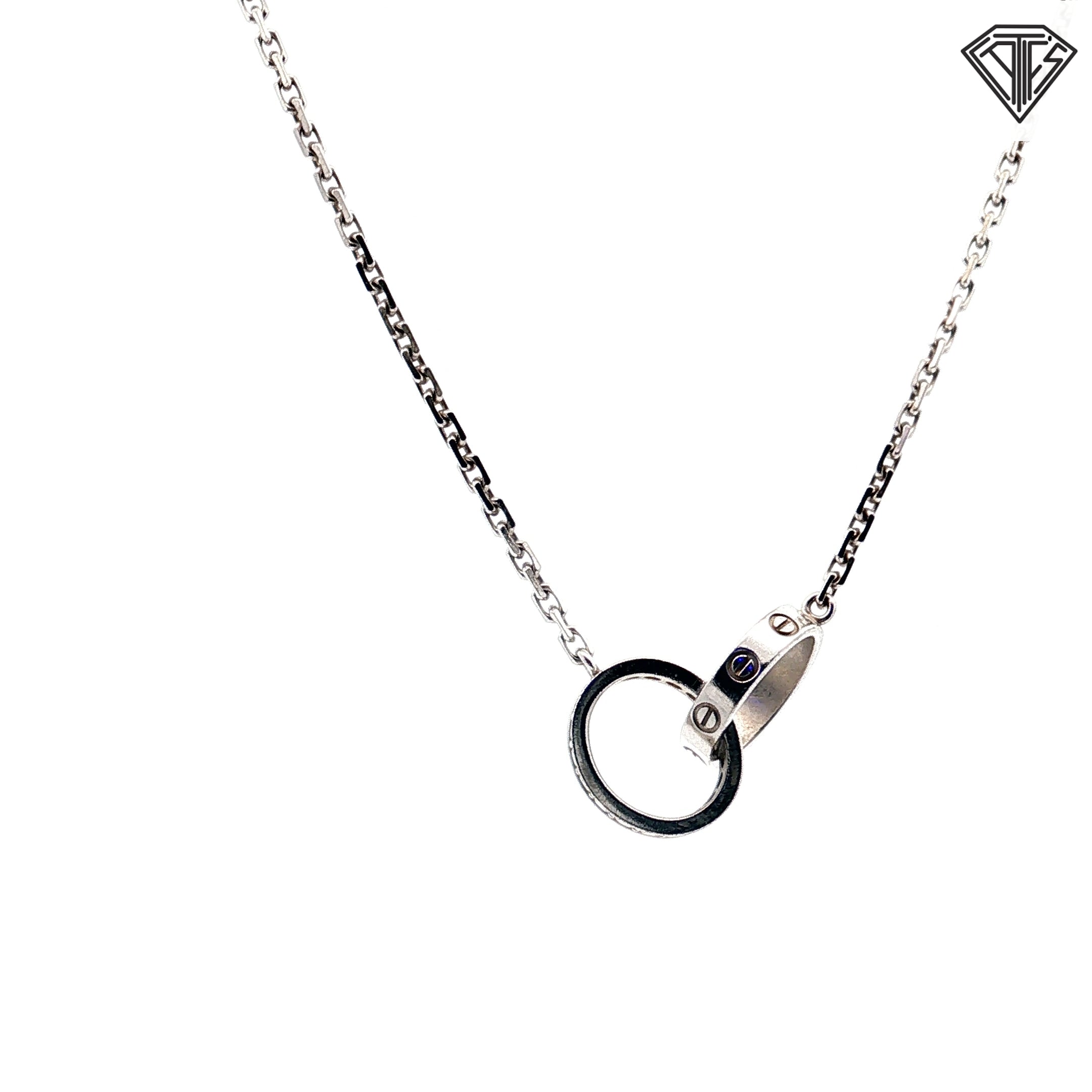 Pre-Loved Cartier 18K White Gold .22ct (18) Brilliant Cut Round Diamond Interlocking Necklace 14"-16" inch/ Box / No Paper