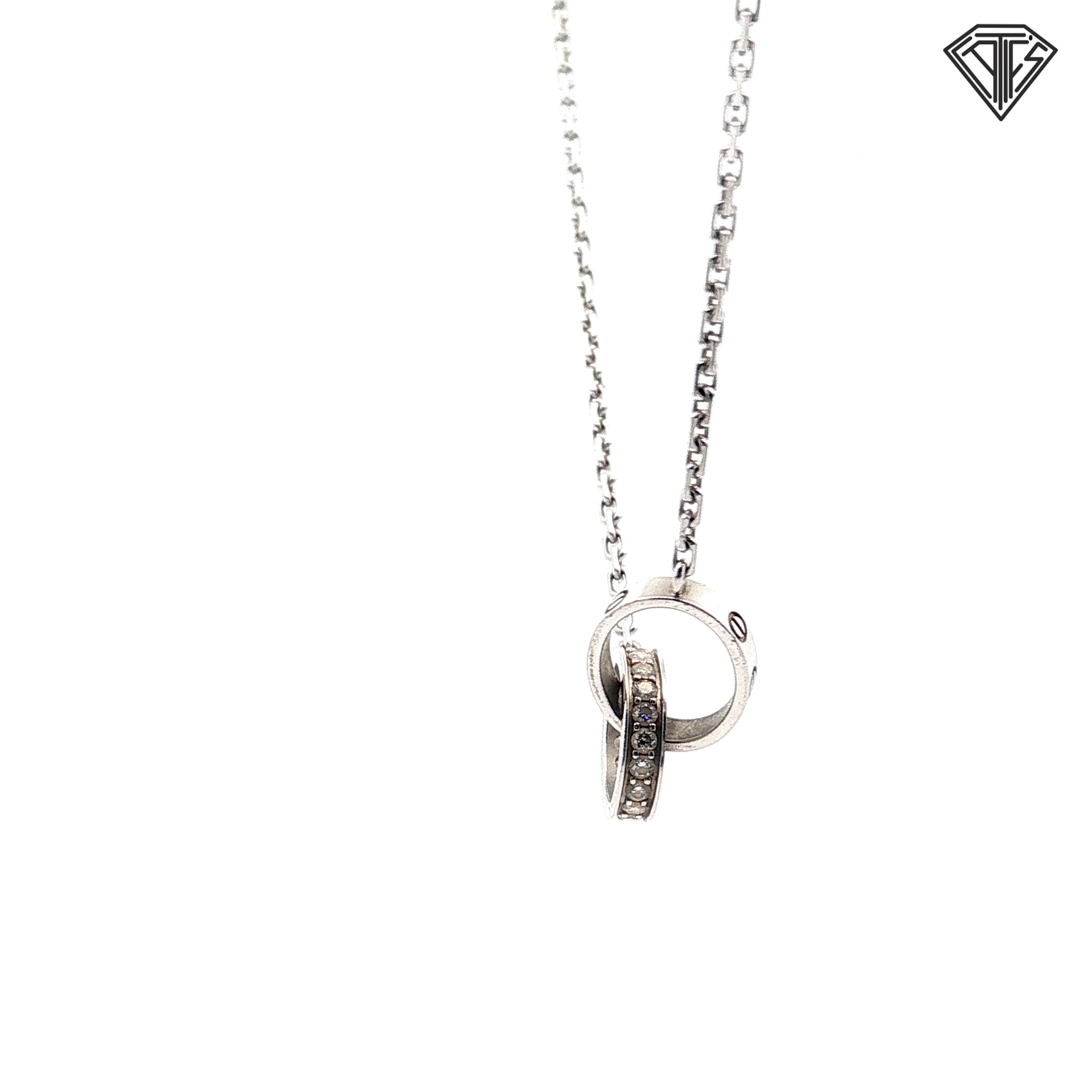 Pre-Loved Cartier 18K White Gold .22ct (18) Brilliant Cut Round Diamond Interlocking Necklace 14"-16" inch/ Box / No Paper