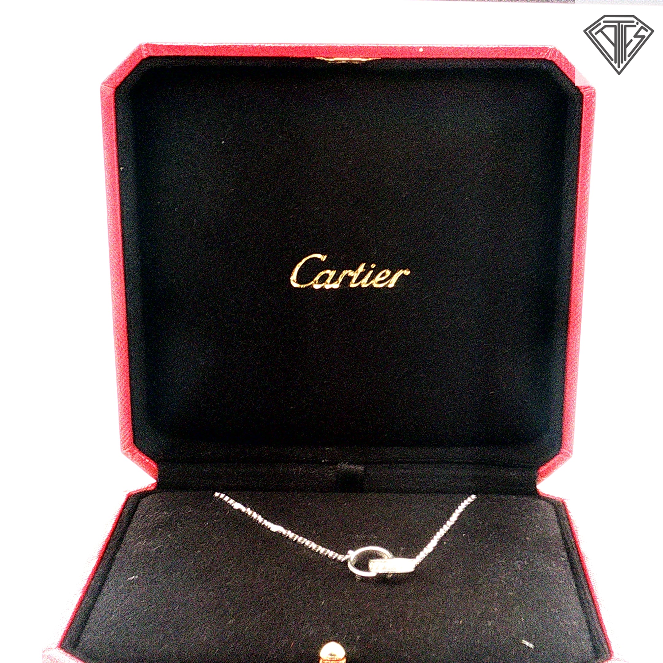Pre-Loved Cartier 18K White Gold .22ct (18) Brilliant Cut Round Diamond Interlocking Necklace 14"-16" inch/ Box / No Paper