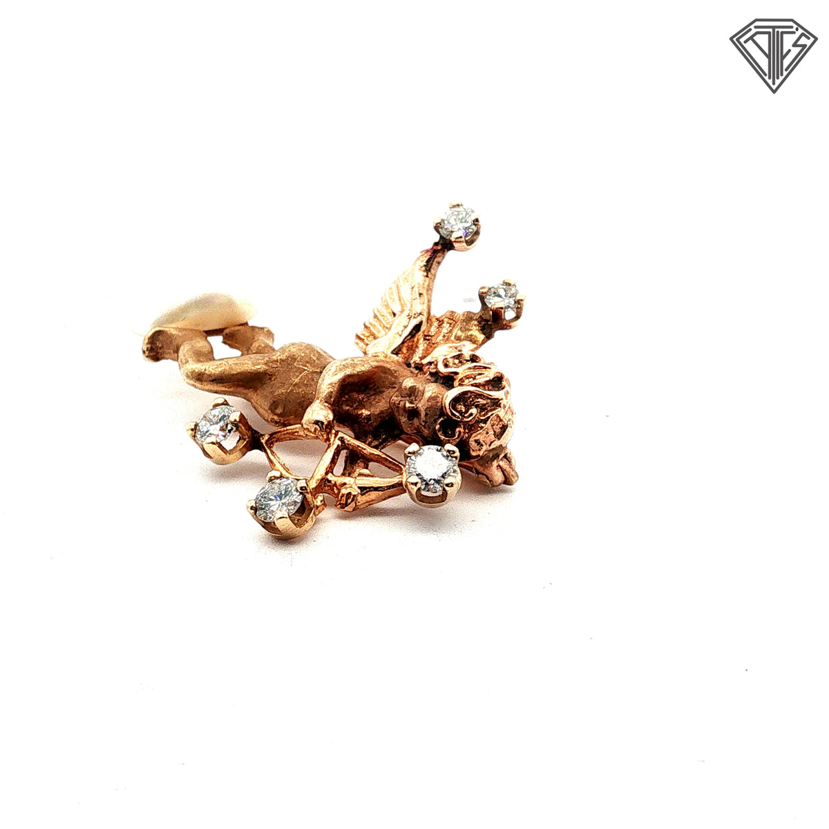 14k Yellow Gold .45ct  Appox. G VS2 (5) Round Diamond Total Weight/ (1) Baroque Pearl Vintage Cherub Angel Brooch/ Pendant 6.0 gram