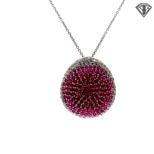18k White Gold 2.20ct Round Ruby and 1.00ct F VS2 Round Diamond Necklace