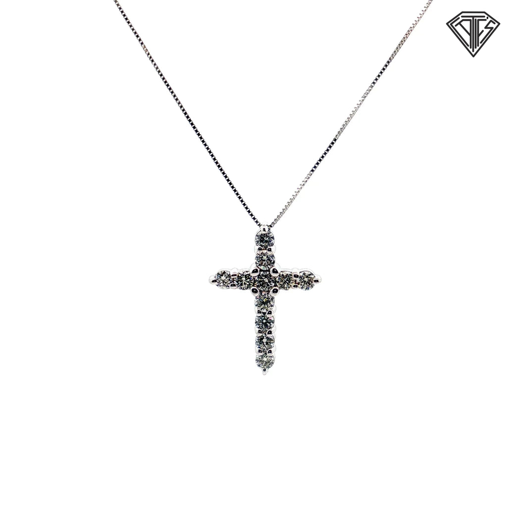 14k White Gold 1.00ct G SI1 Round Diamond Cross Necklace