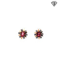 14k Two Tone .80ct Oval Pink Sapphire/ .14ct H SI1 Round Diamond Floral Stud Earrings 4.1 gram