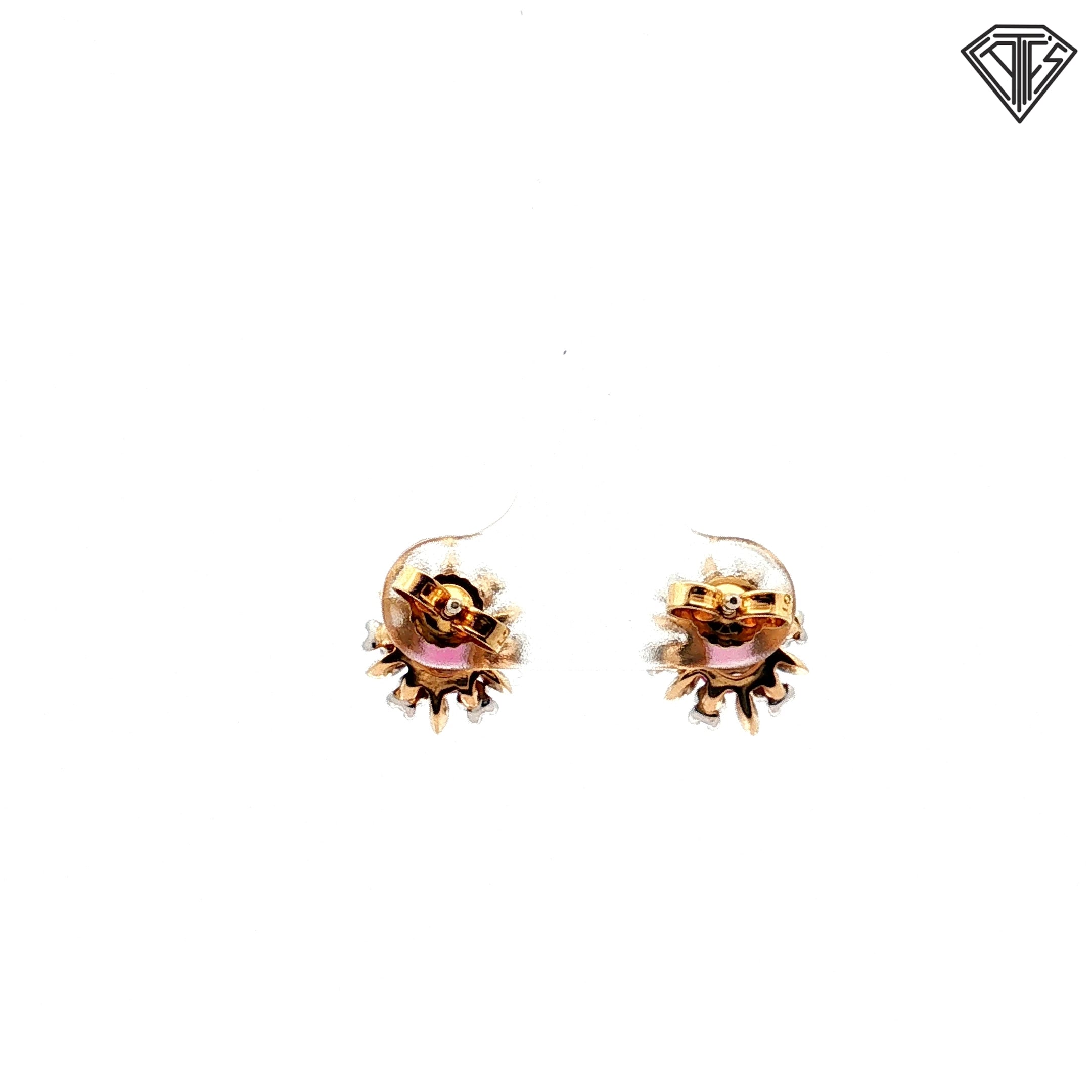 14k Two Tone .80ct Oval Pink Sapphire/ .14ct H SI1 Round Diamond Floral Stud Earrings 4.1 gram